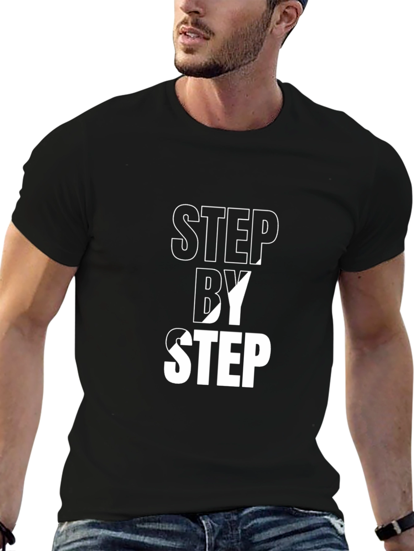 Black Step by Step Graphic Tee - Black Cotton Casual Shirt view 6