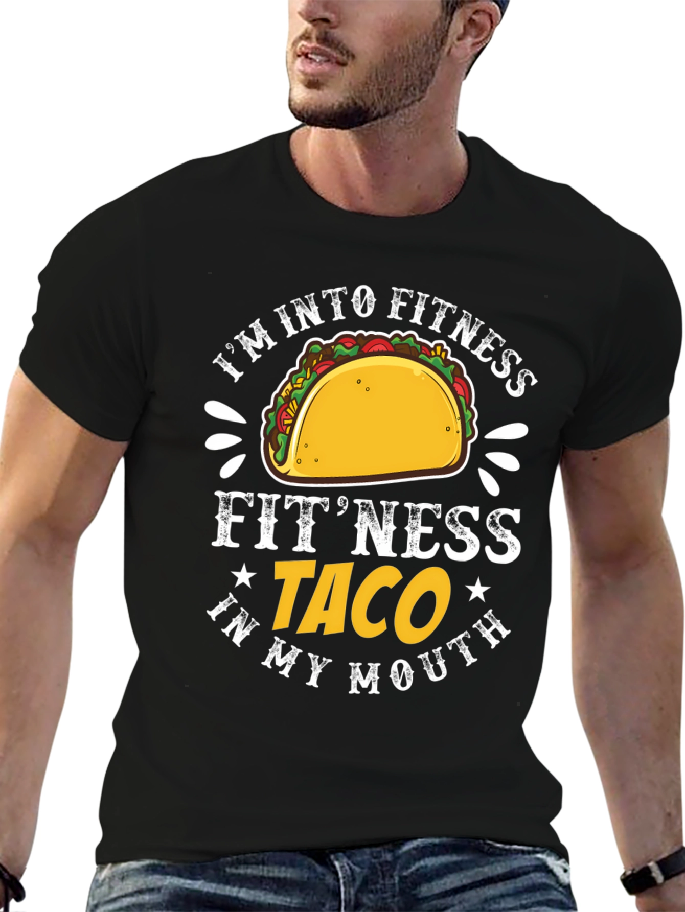 Black Fitness Taco Graphic T-Shirt - Humorous Tee view 6