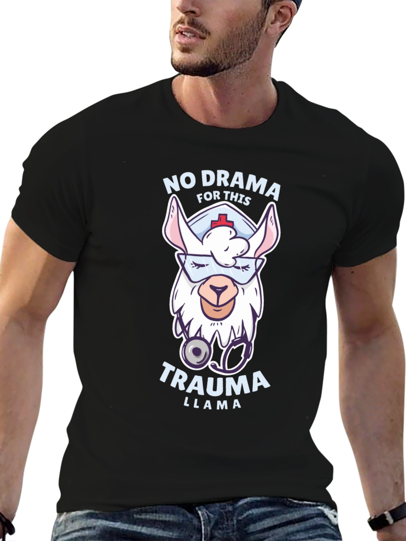 Black No Drama Trauma Llama T-Shirt view 6