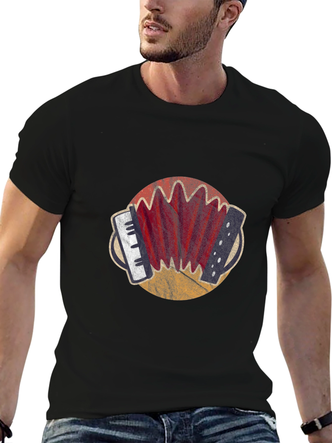 Black Retro Accordion Graphic T-Shirt view 6