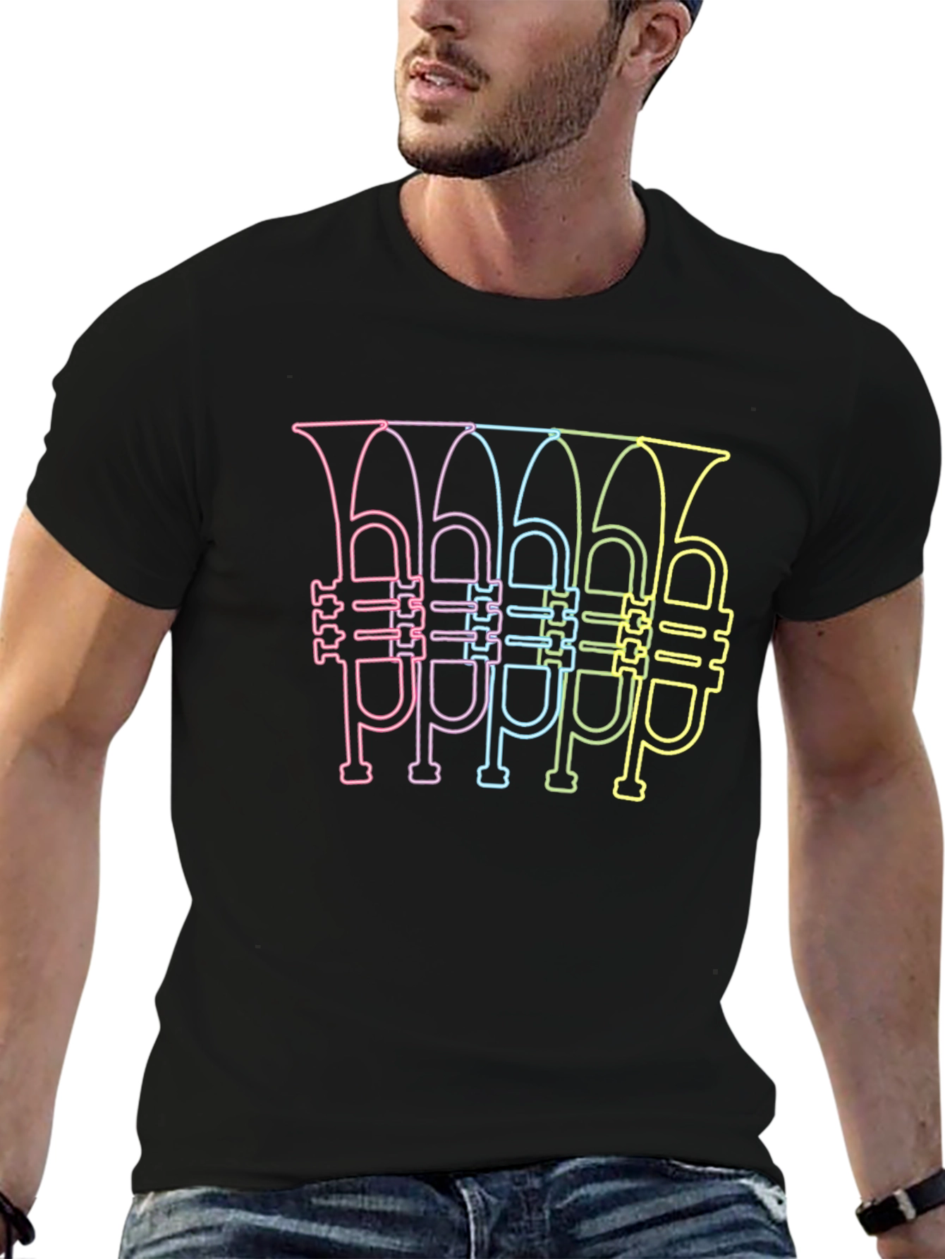 Neon Tuba Line Art Graphic T-Shirt - 6