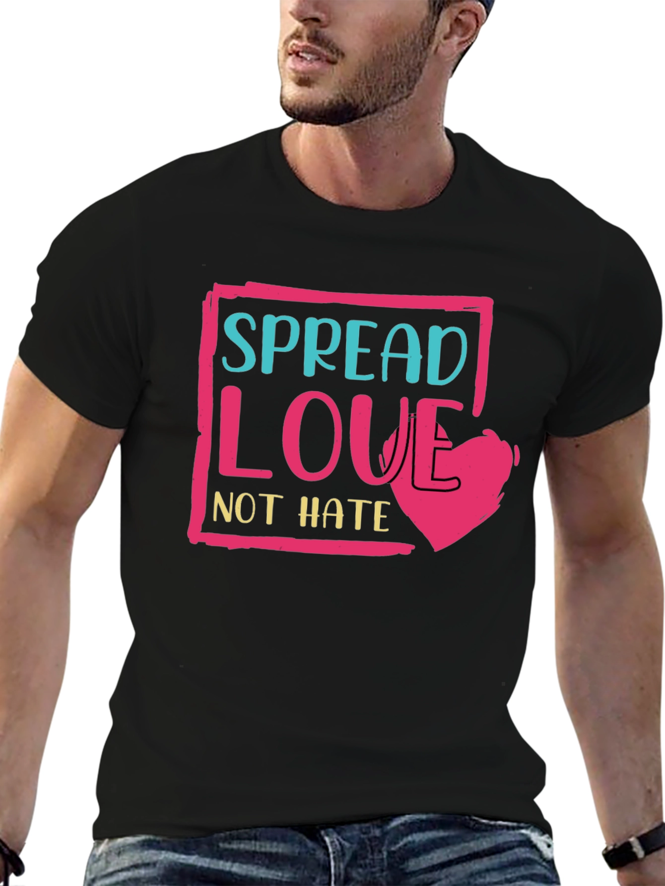 Black Spread Love Not Hate T-Shirt - Positive Message Tee view 6