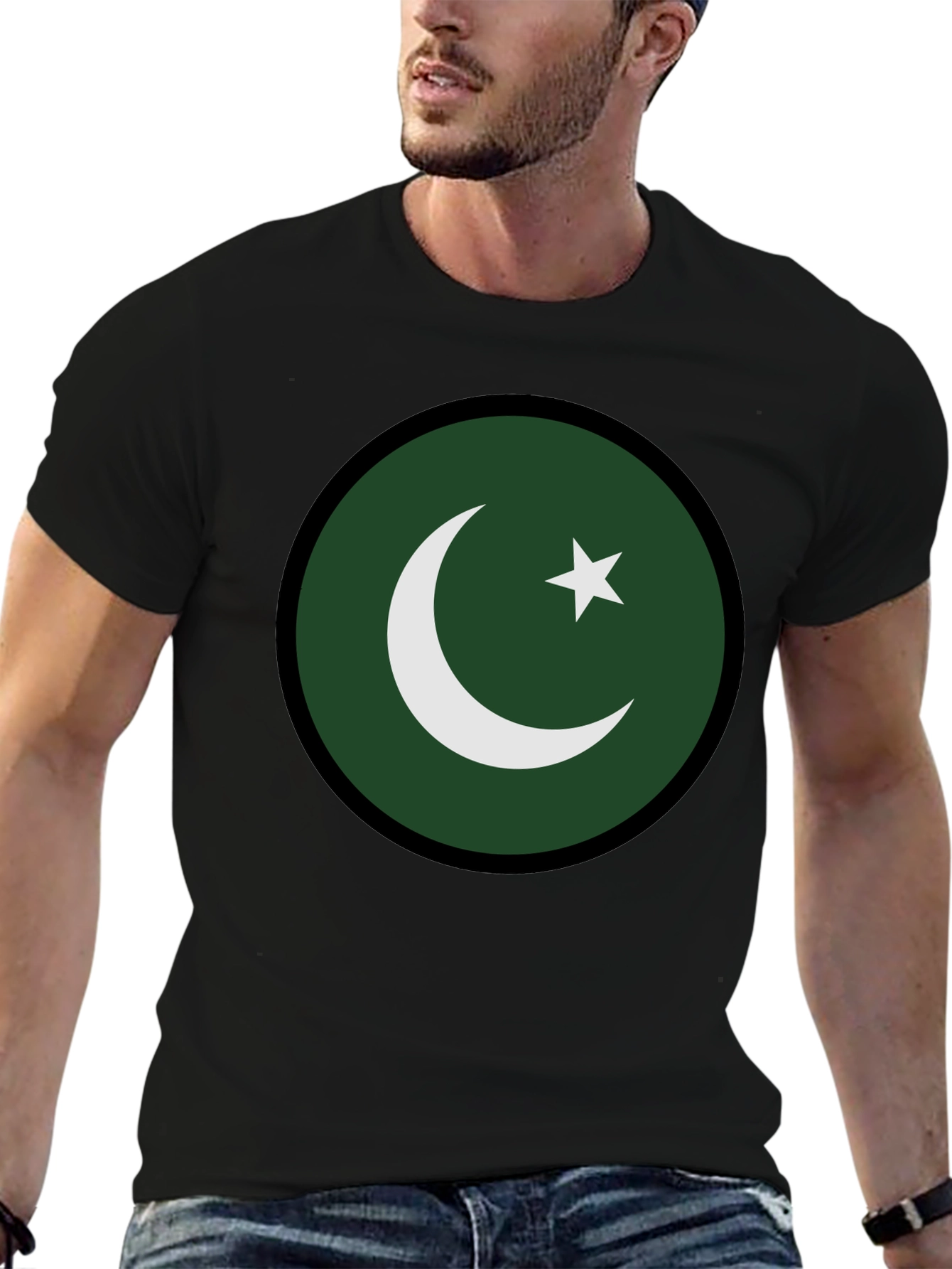 Black Pakistan Flag Graphic Tee - Men's Black T-Shirt view 6