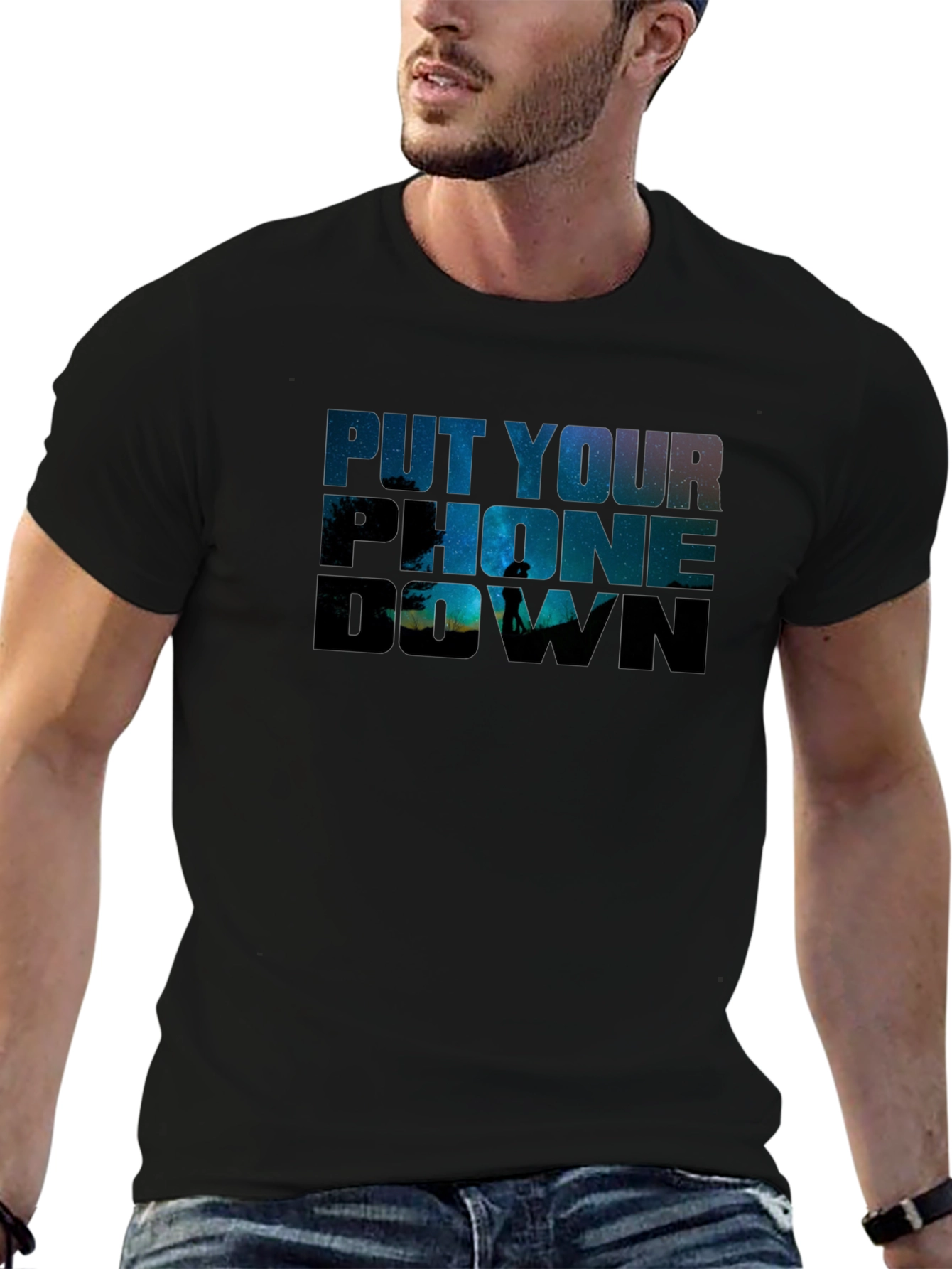 Black Put Your Phone Down Graphic T-Shirt view 6