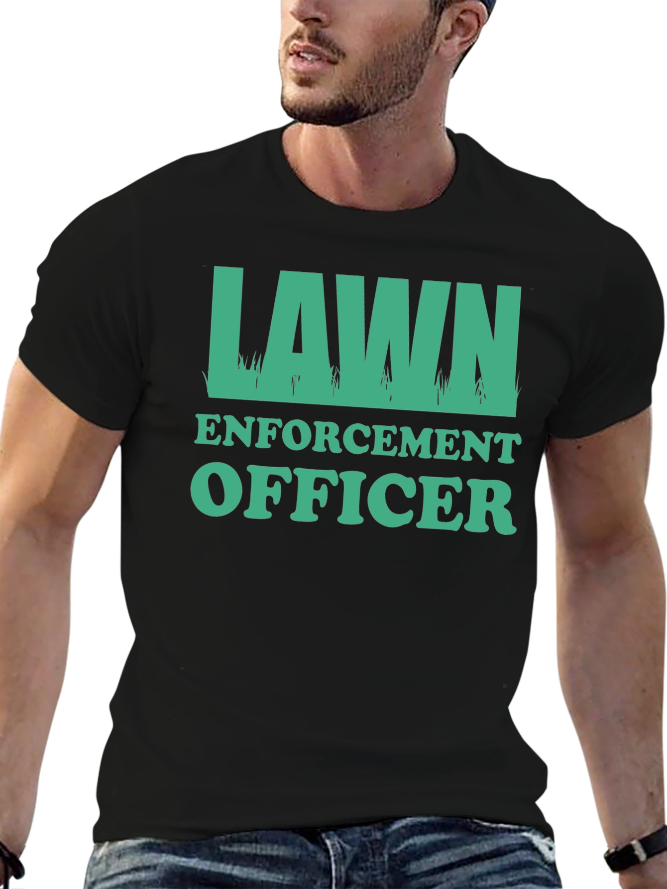 Black Lawn Enforcement Officer Graphic Tee - Black Cotton T-Shirt view 6