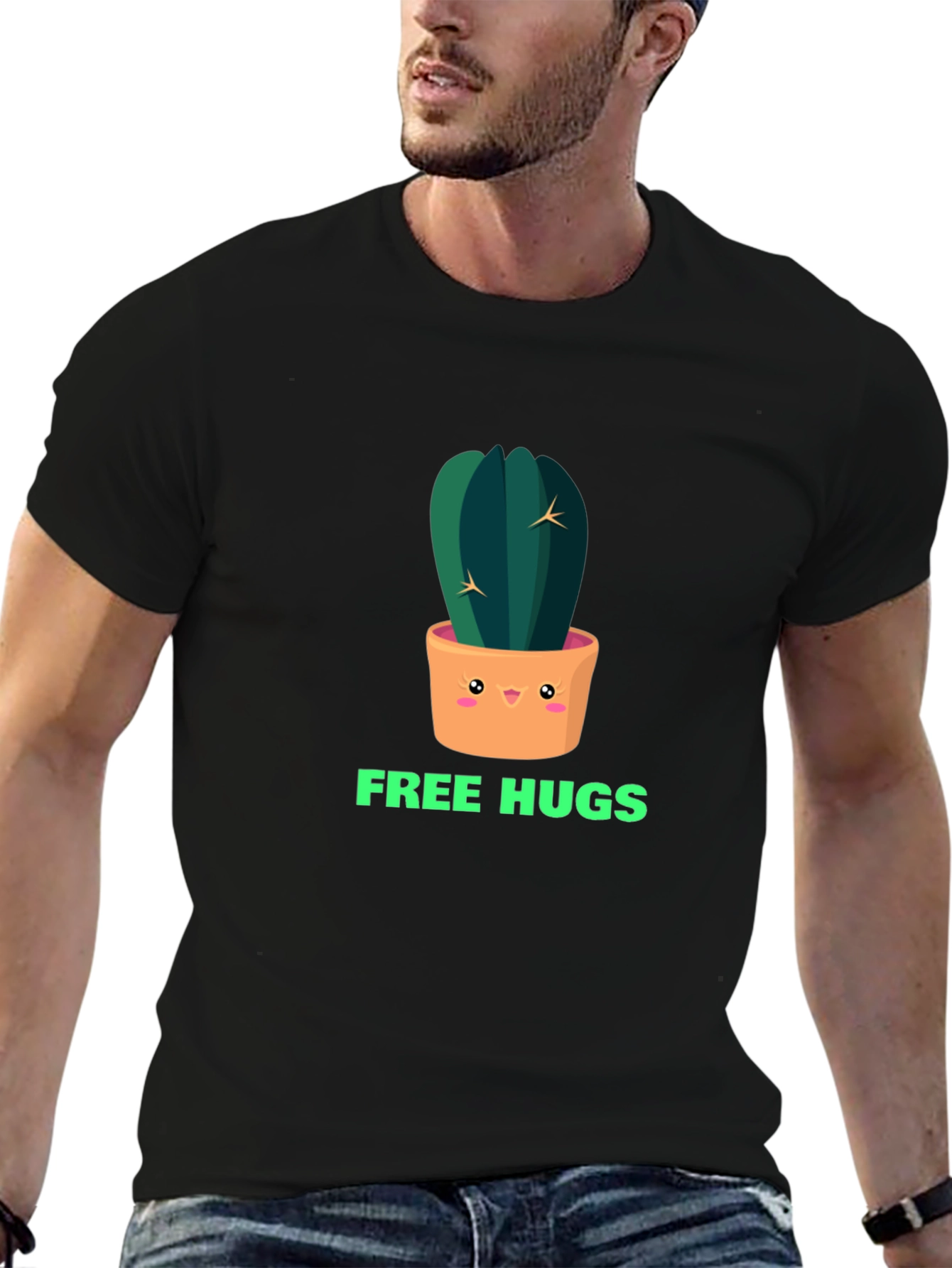 Black Cactus Free Hugs Graphic Tee - Trendy Unisex T-Shirt view 6