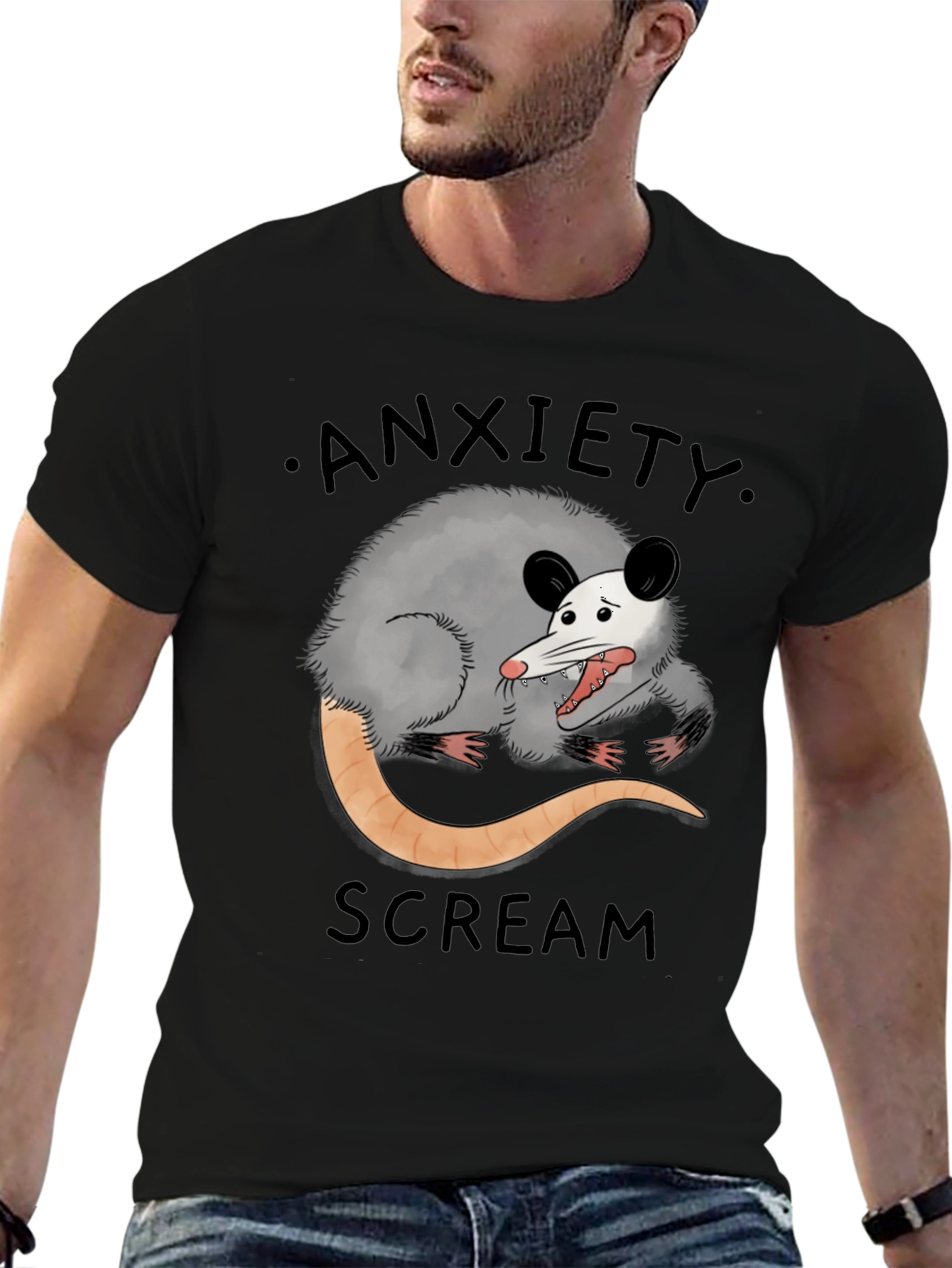 Black Anxiety Scream Opossum Graphic Tee view 6