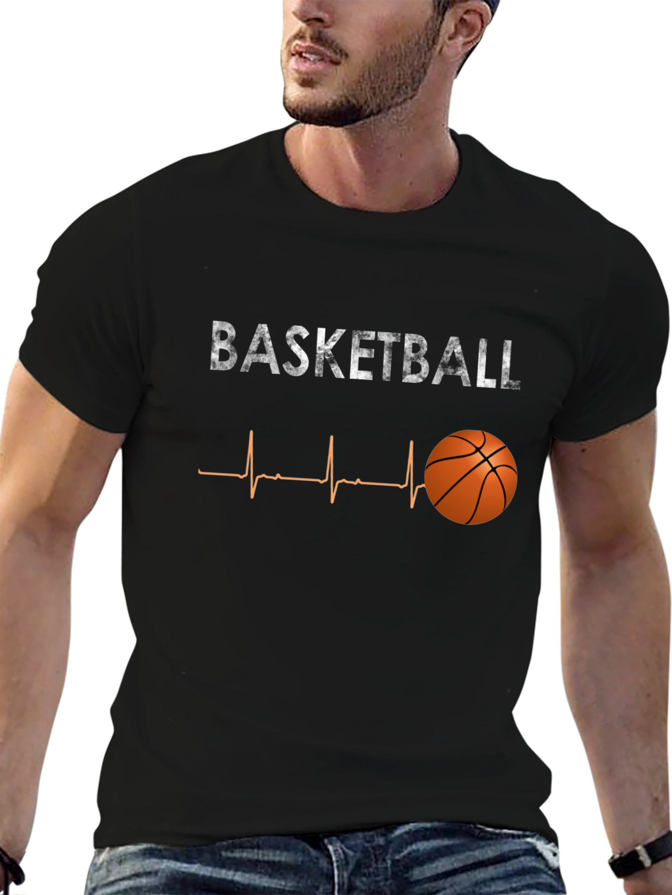 Black Basketball Heartbeat T-Shirt - Black Graphic Tee view 6