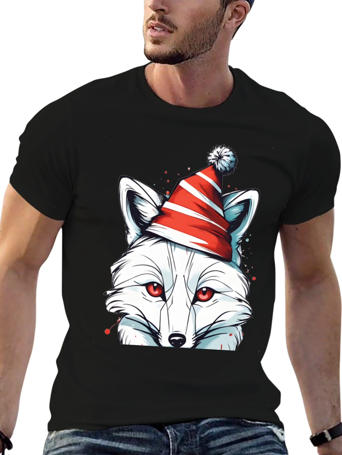 Black Festive Fox Tee - Holiday Graphic Shirt view 6