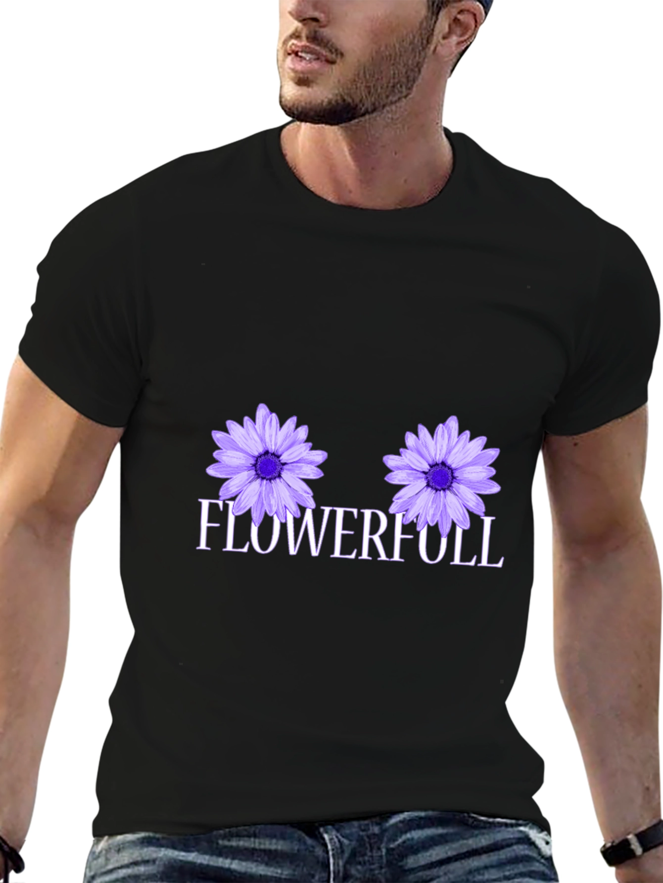 Black Flowerfull Graphic Tee - Black Cotton T-Shirt view 6