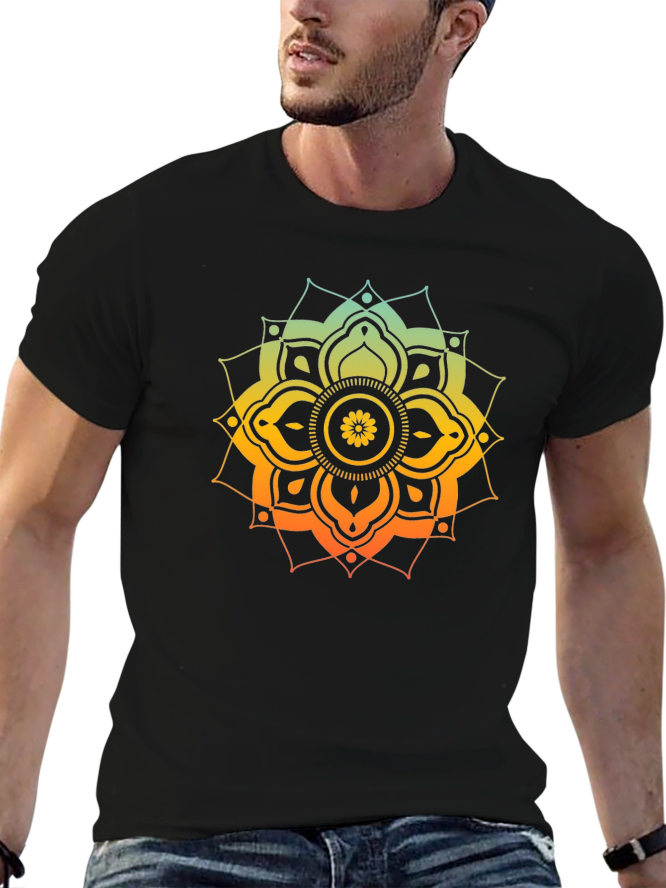 Black Mandala Print Black T-Shirt view 6