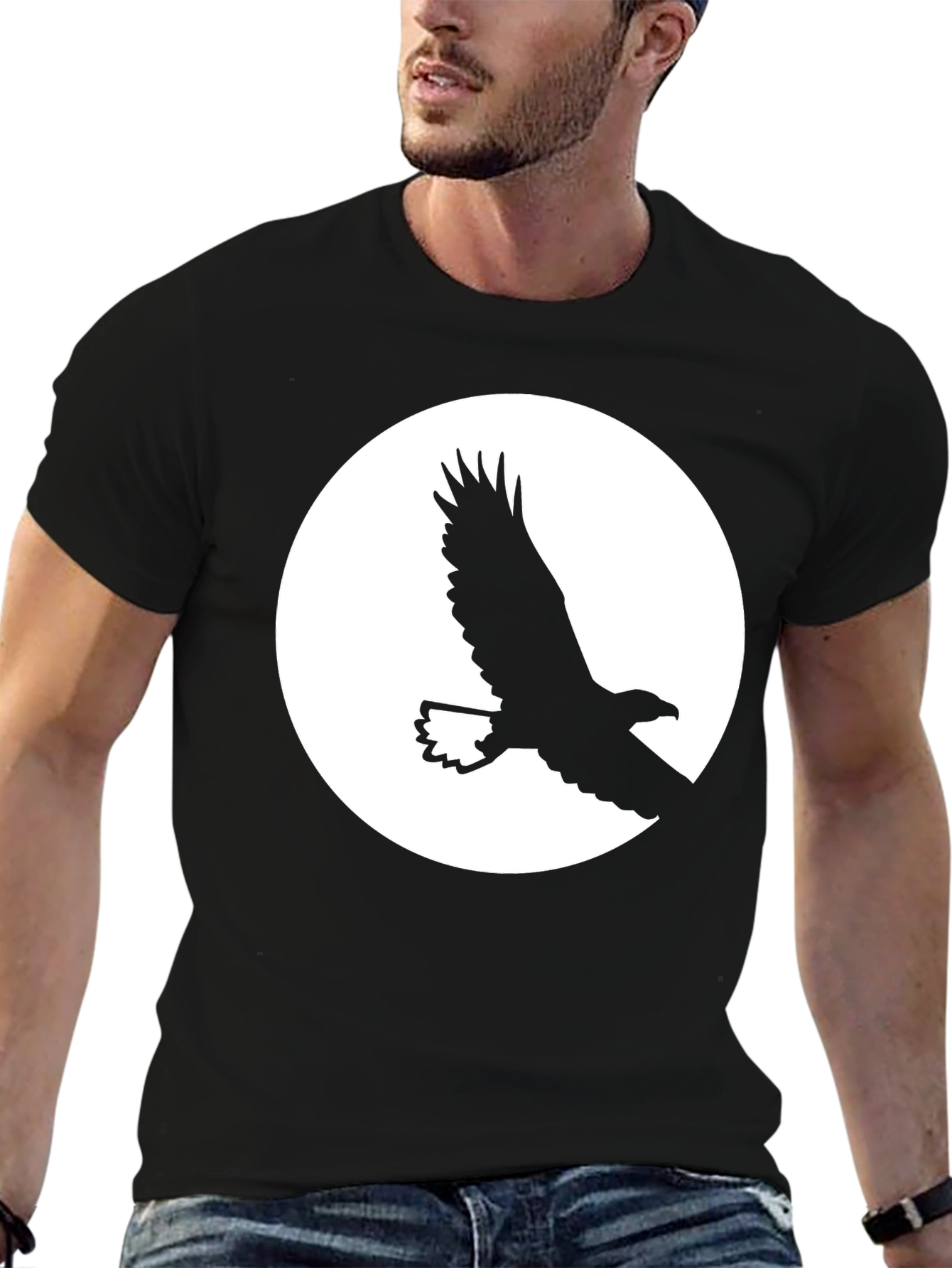 Black Eagle Silhouette Graphic Tee - Black Cotton T-Shirt view 6