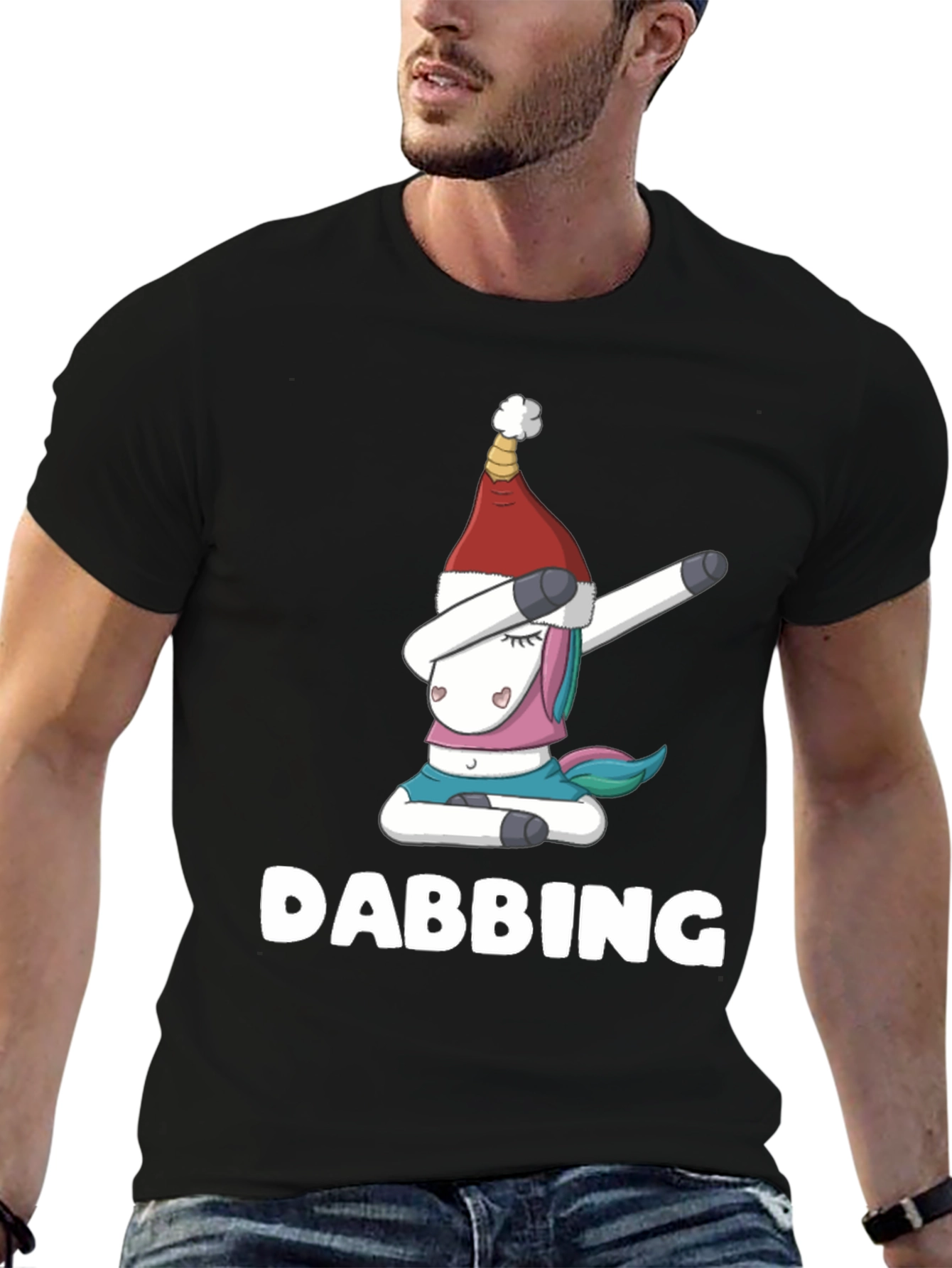 Black Dabbing Unicorn Christmas Shirt view 6