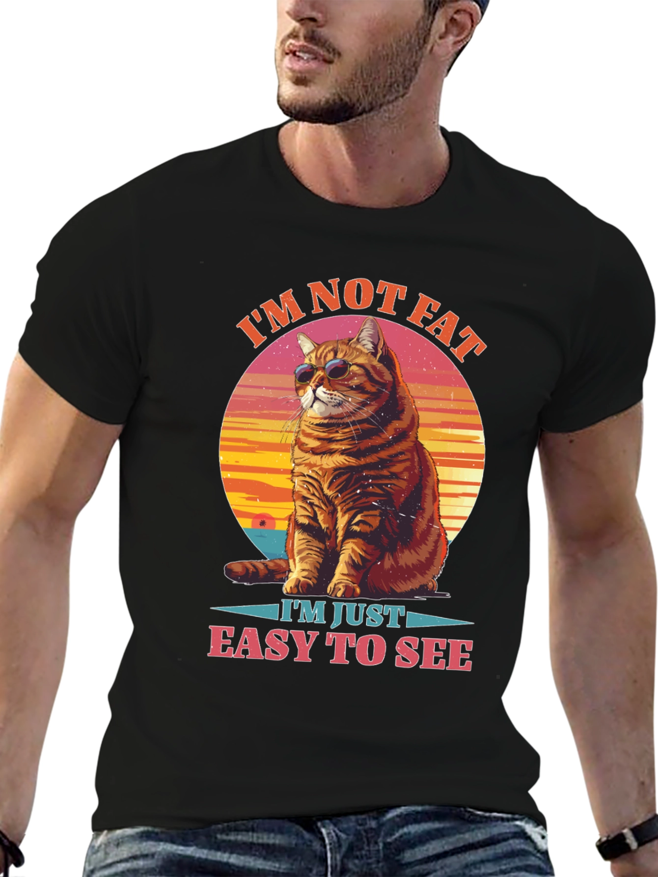 Black I'm Not Fat, Easy to See Cat Graphic Tee view 6
