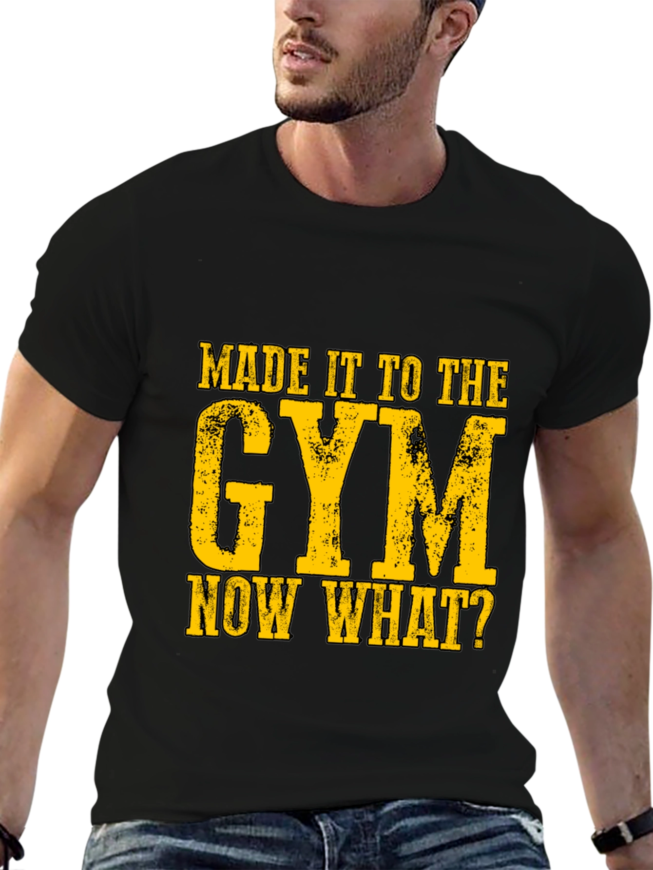 Black Gym Humor Graphic T-Shirt - "Made It To The Gym, Now What?" view 6