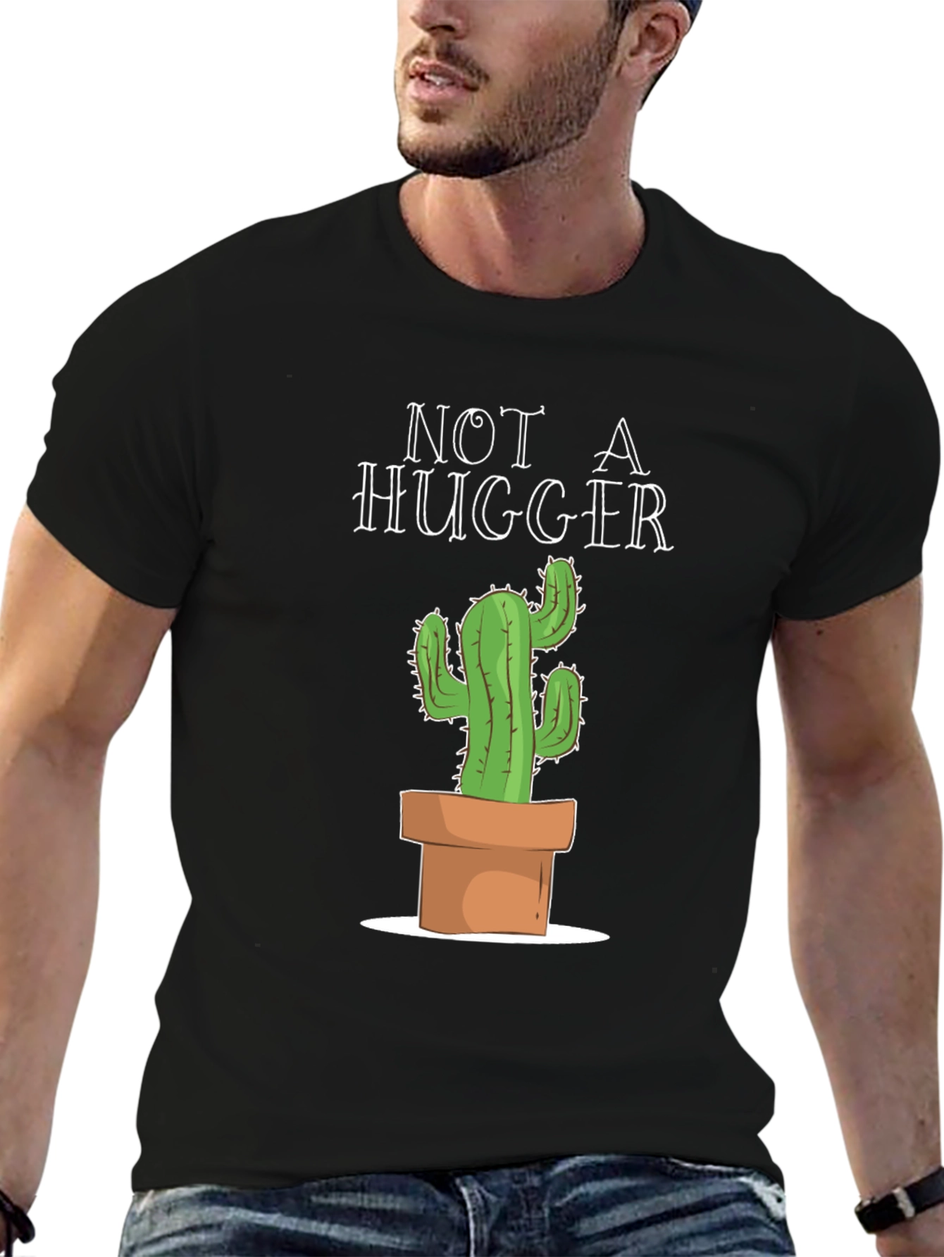 Black Not A Hugger Cactus Graphic T-Shirt view 6
