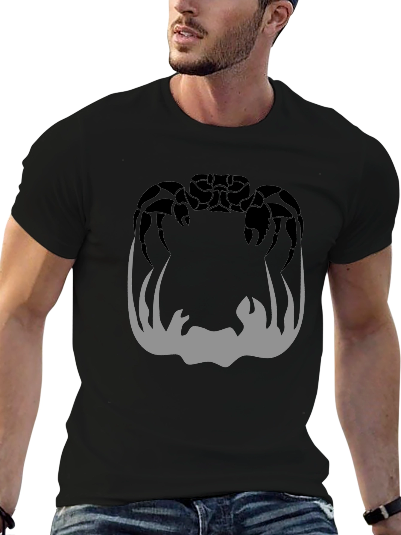 Black Crab Silhouette Graphic Print Men's Black T-Shirt view 6
