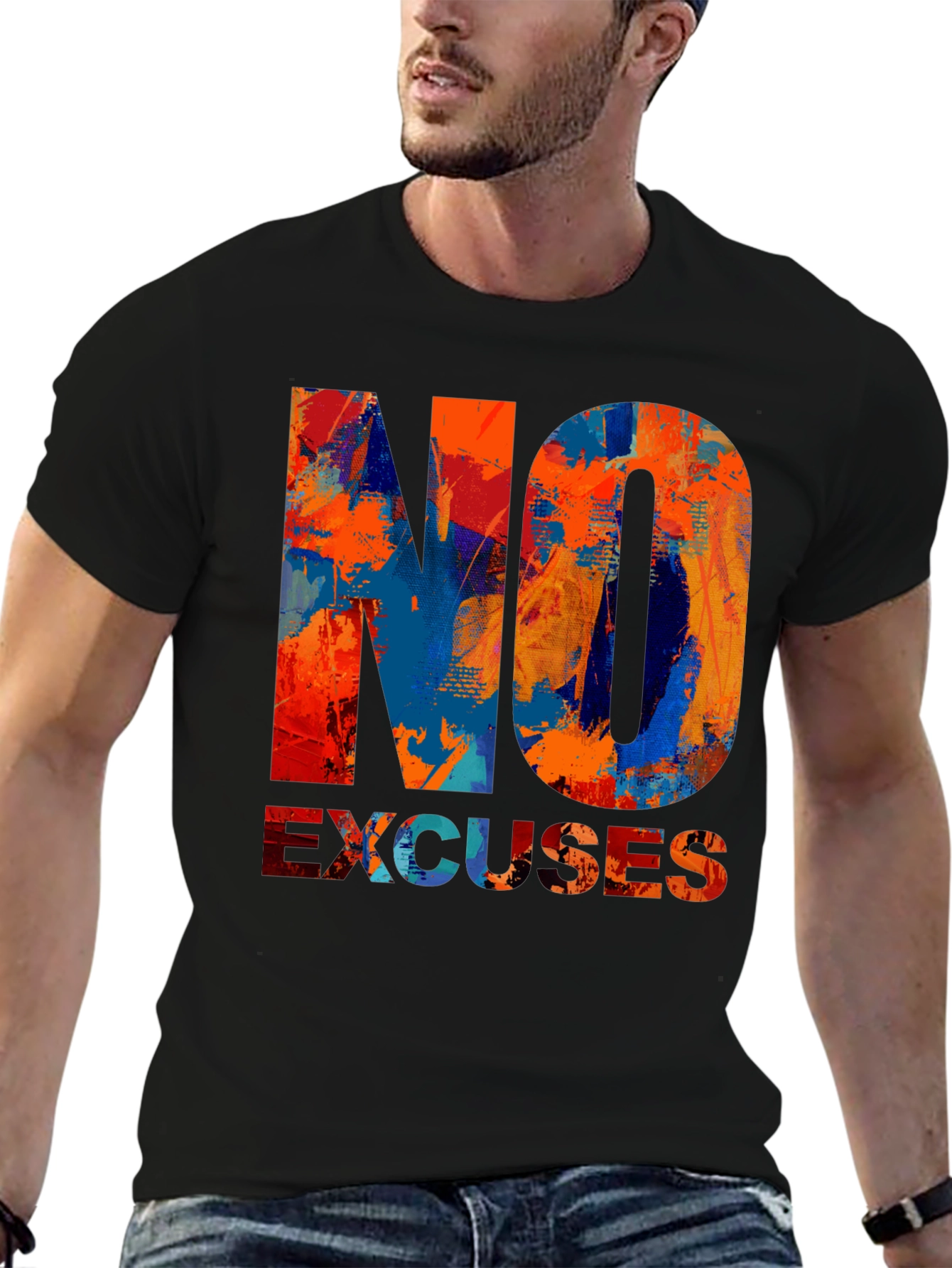 Black No Excuses Graphic T-Shirt - Motivational Design view 6