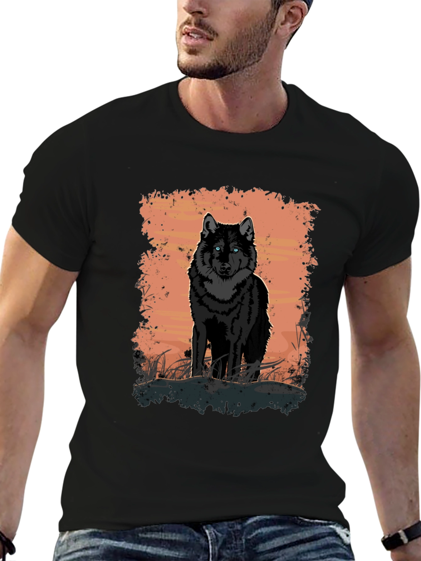 Black Wolf Graphic Print Black T-Shirt view 6