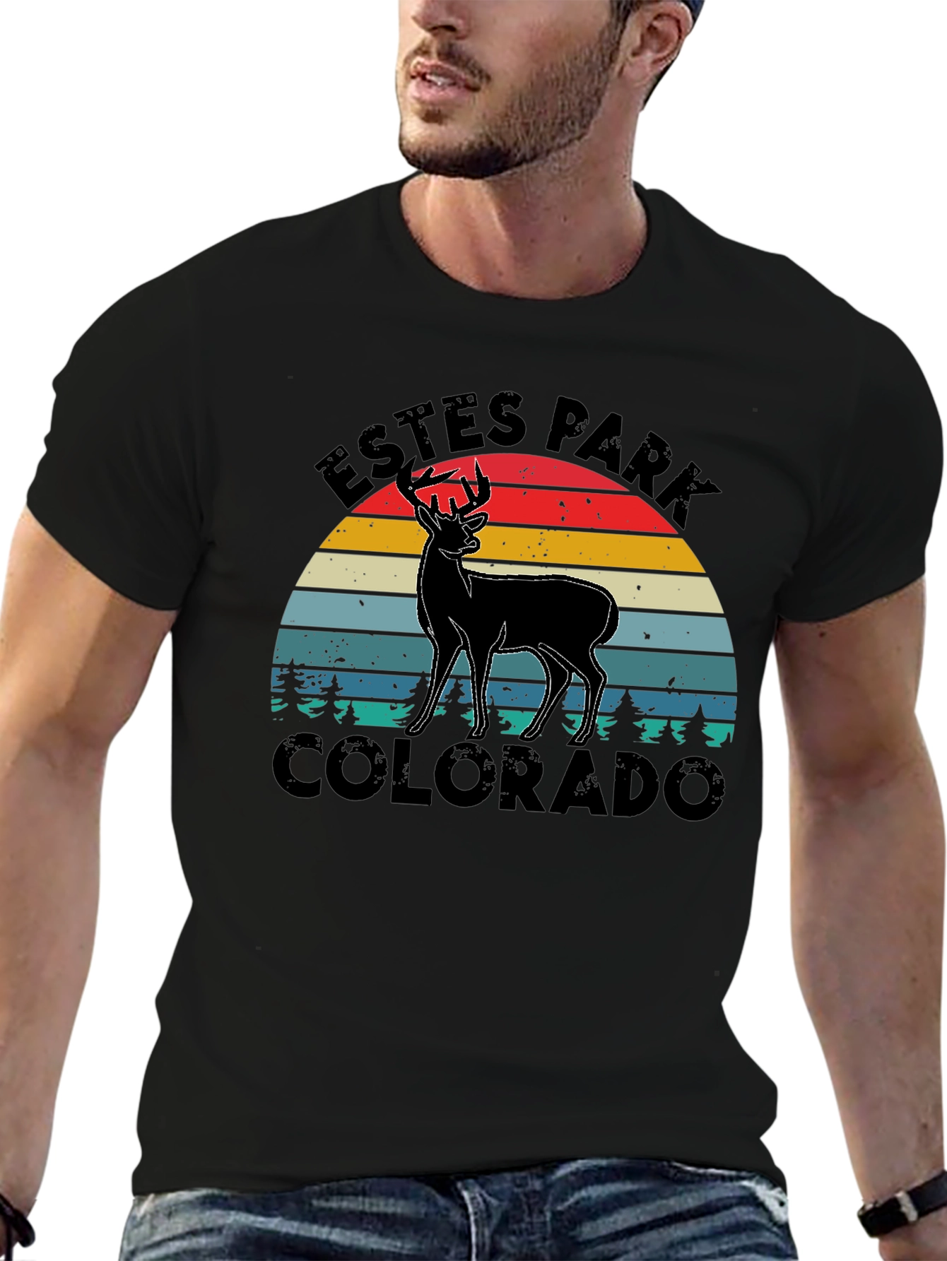 Black Estes Park Colorado Deer Graphic Tee view 6