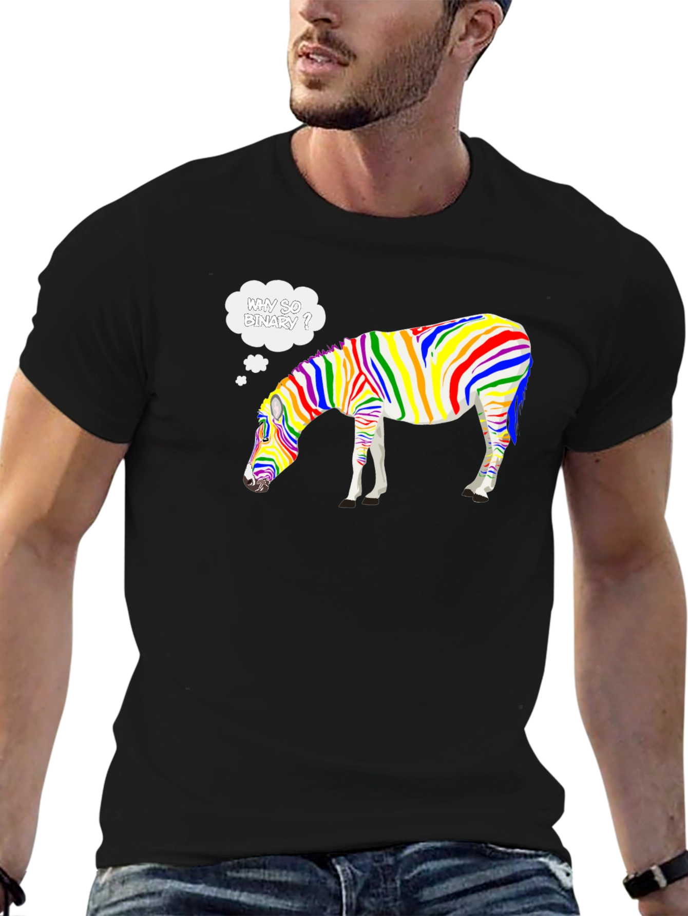 Black Why So Binary Zebra T-Shirt - Rainbow Pride Tee view 6