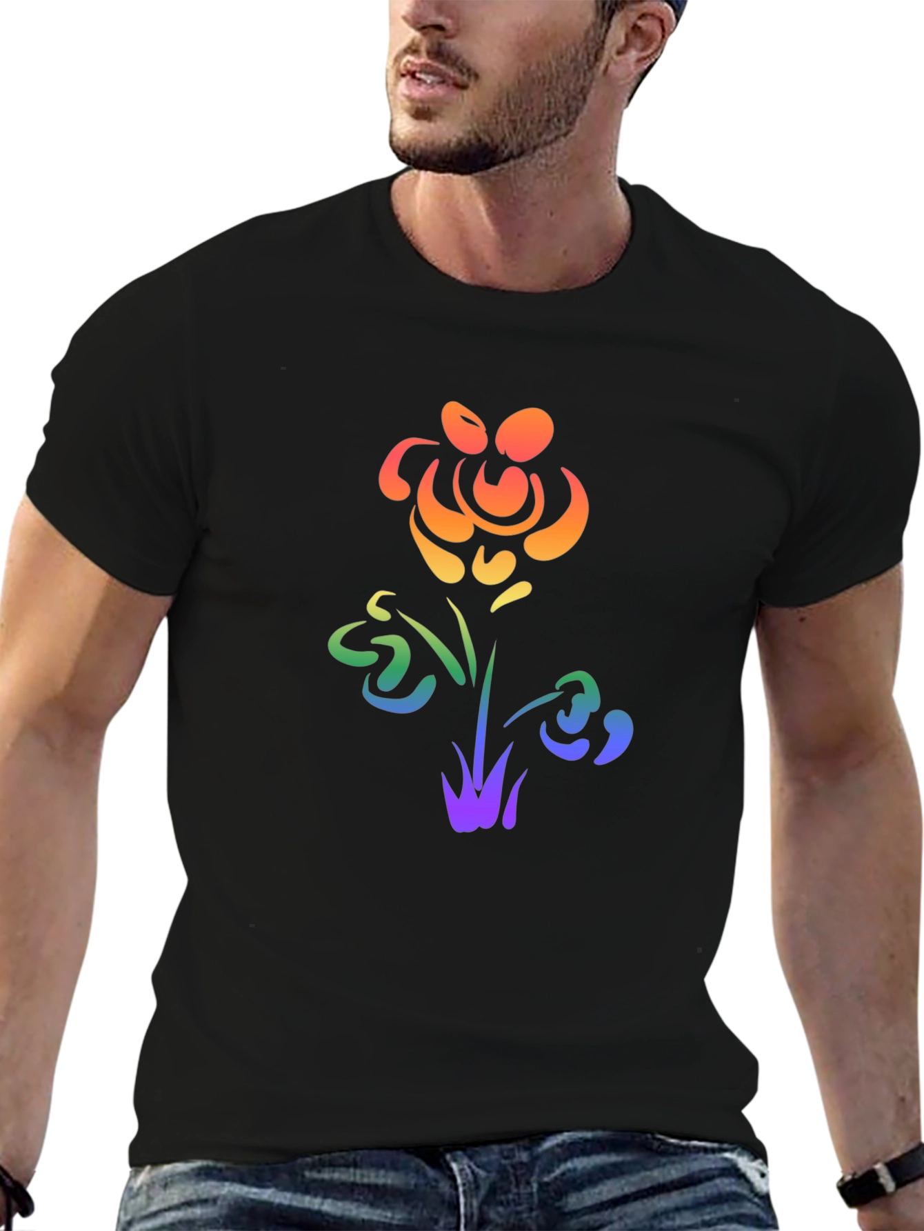 Black Rainbow Flower Graphic Tee - Pride Apparel view 6