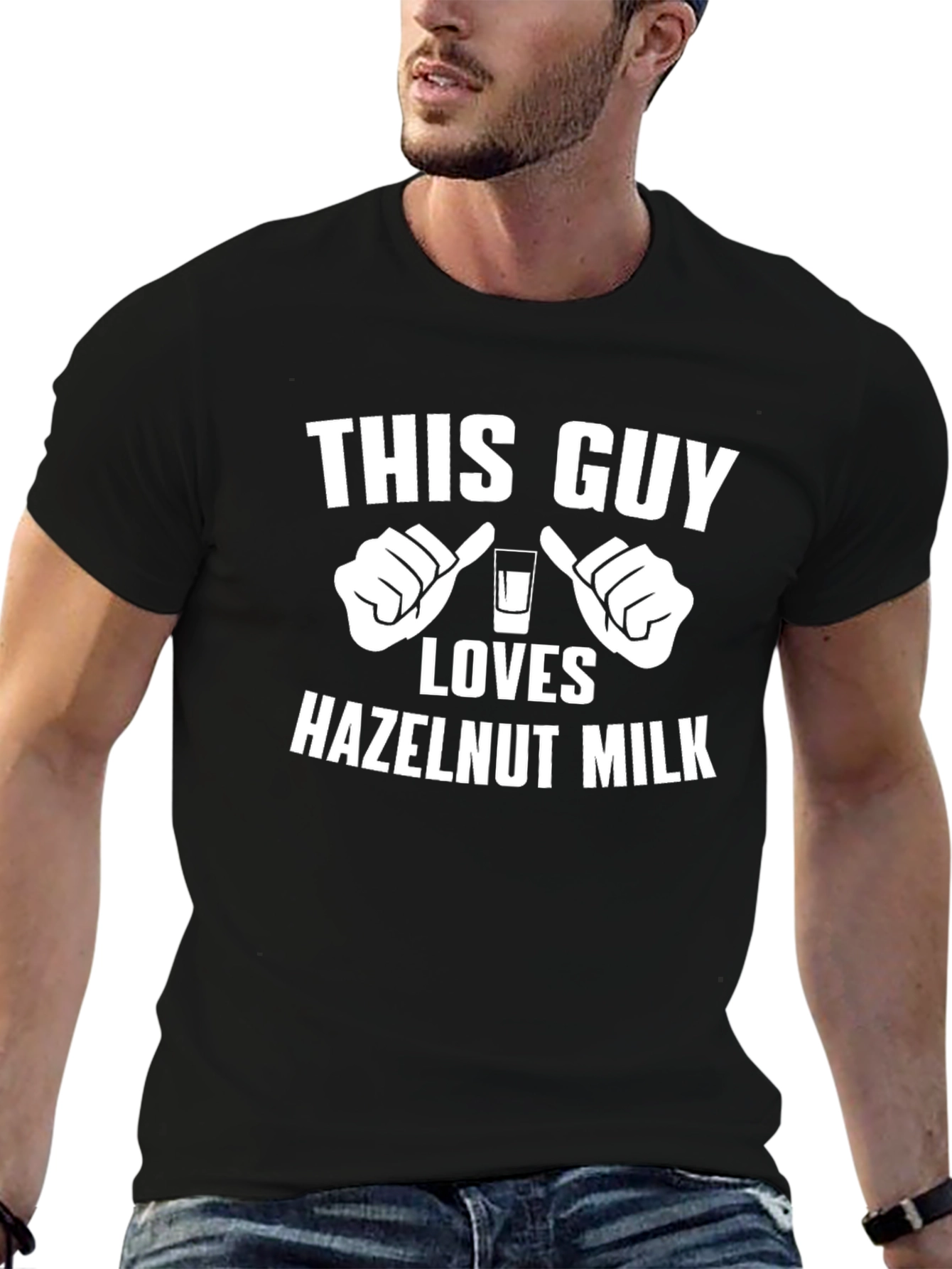 Black This Guy Loves Hazelnut Milk T-Shirt view 6