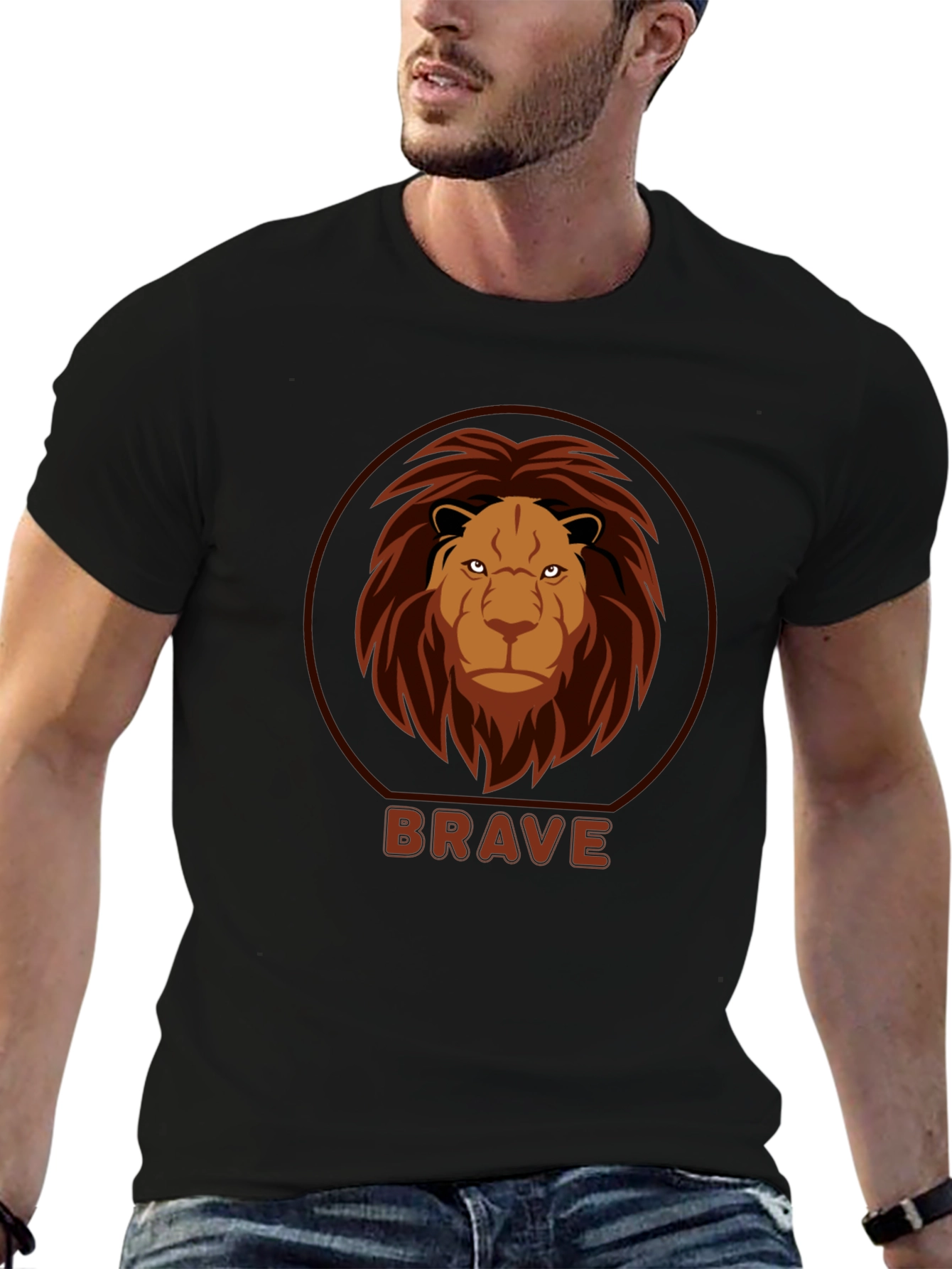 Black Brave Lion Graphic Black T-Shirt view 6
