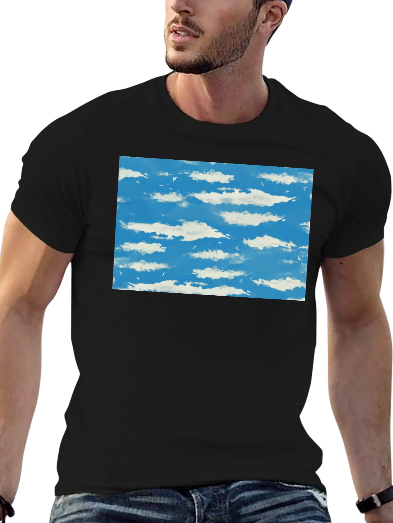 Black Cloudscape Graphic Tee - Sky Blue Print on Black view 6