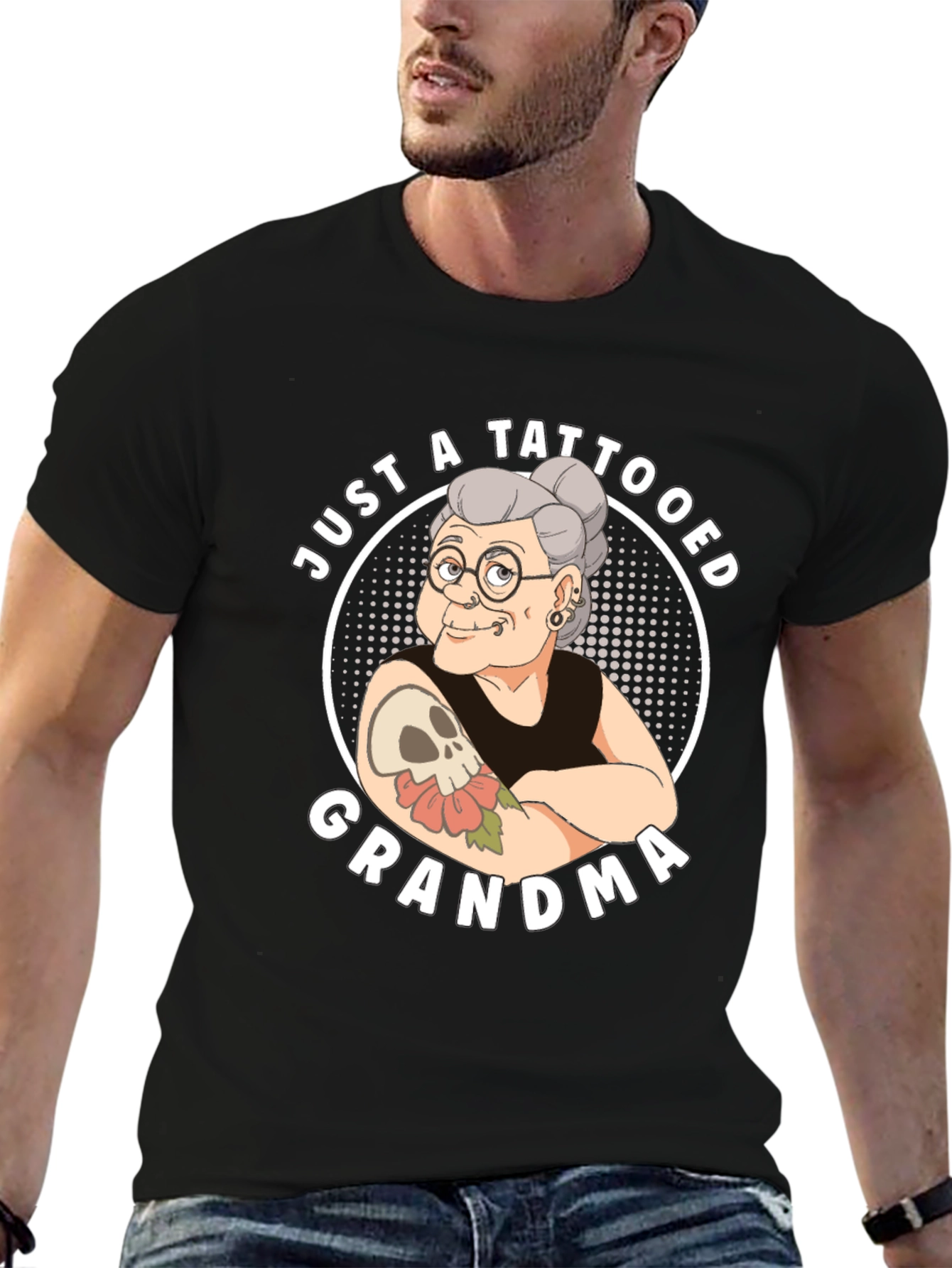 Black Tattooed Grandma T-Shirt - Funny Graphic Tee view 6