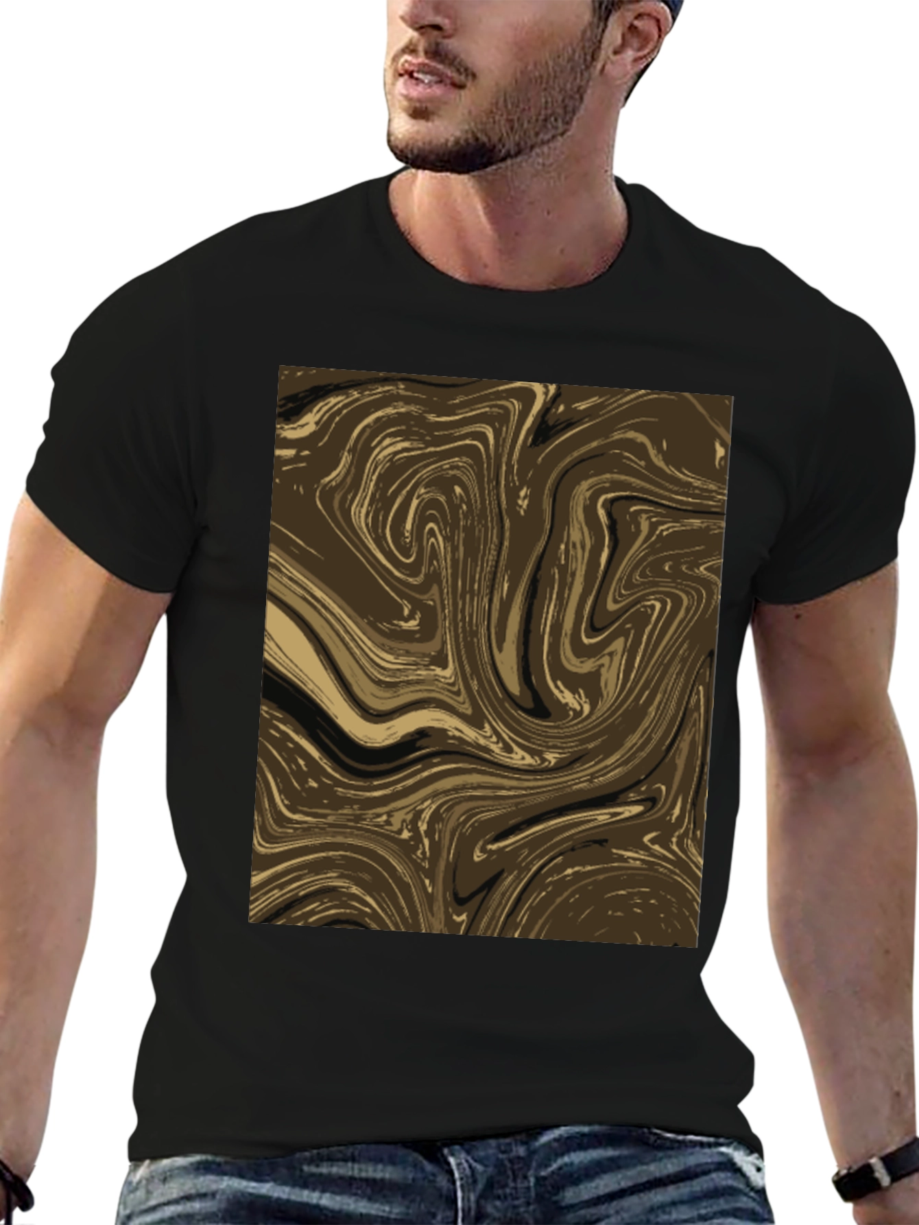 Black Abstract Swirl Graphic Tee - Brown view 6