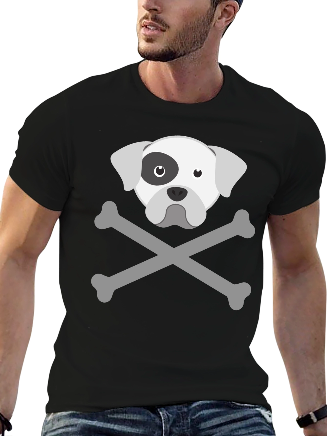 Black Dog Skull & Crossbones Graphic Tee - Men's Black T-Shirt view 6