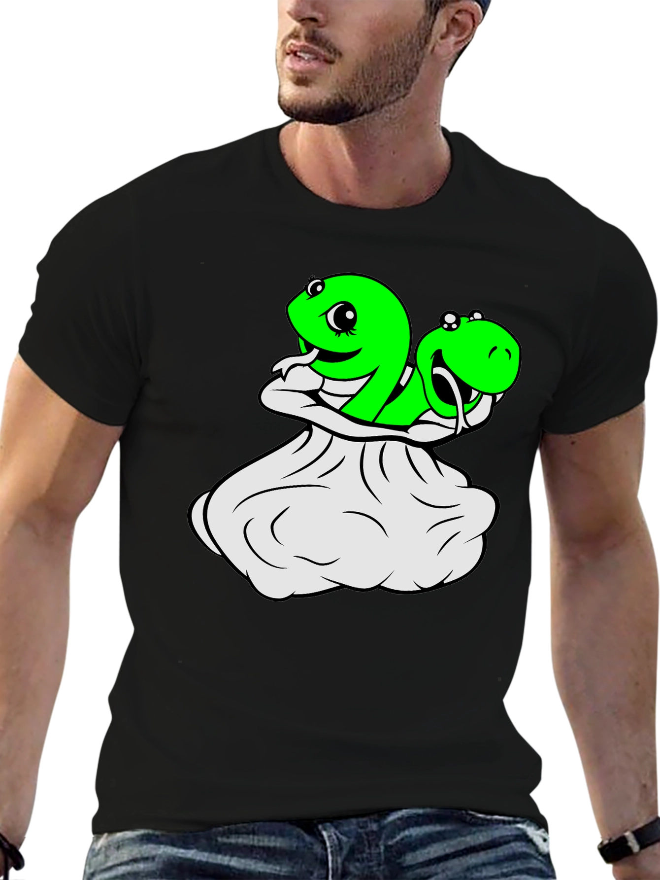Black Funny Snake T-Shirt - Cartoon Snakes in a Sack! view 6