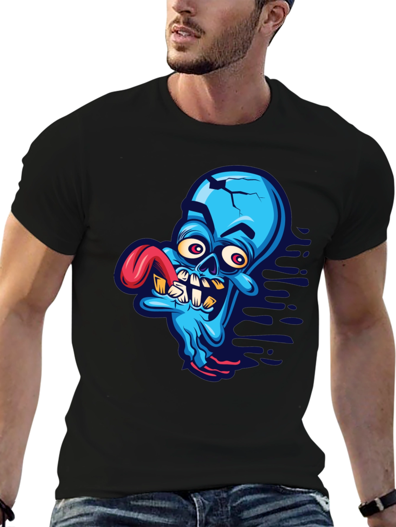Black Cartoon Zombie Graphic Tee - Blue view 6