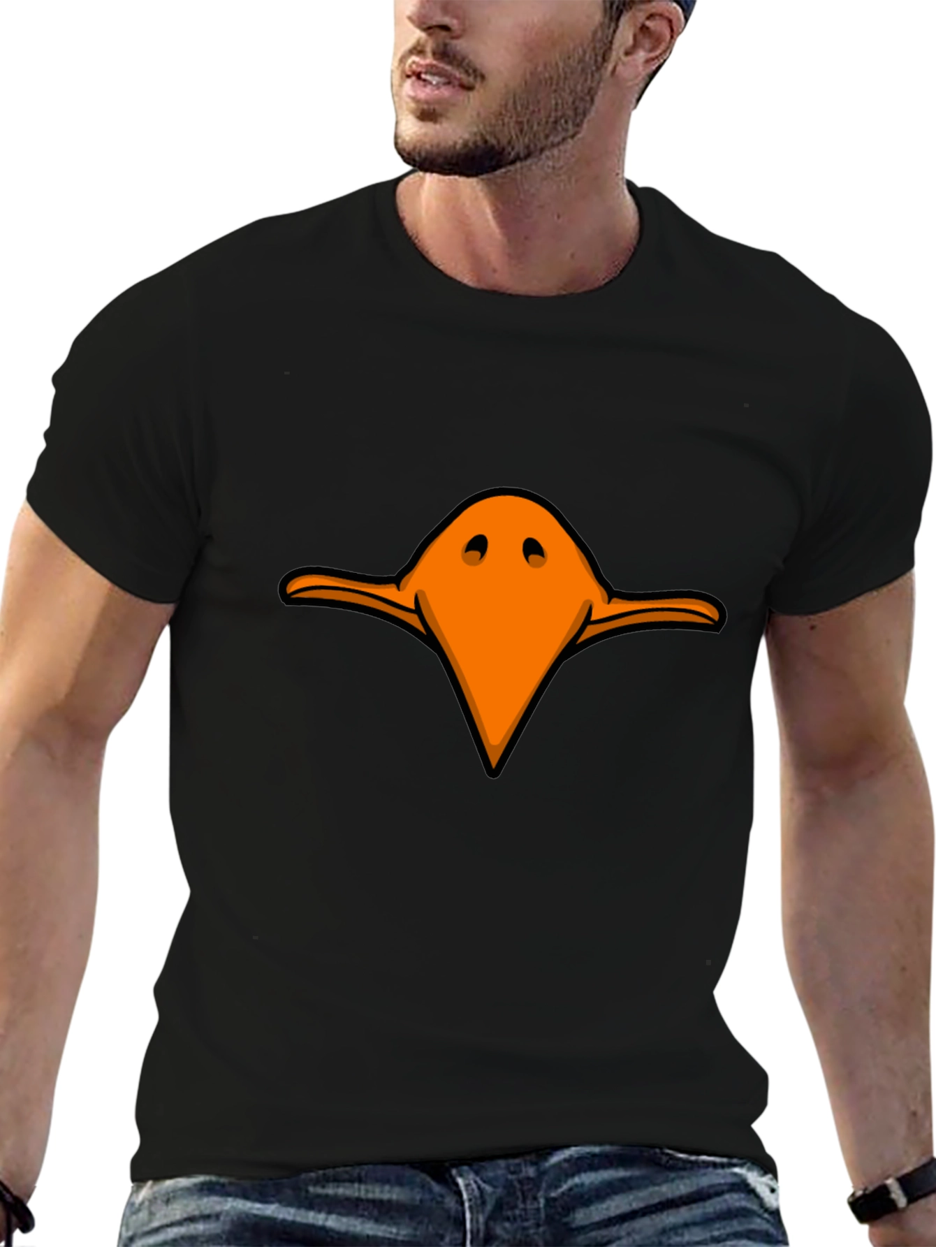 Black Cartoon Bird Beak Graphic T-Shirt view 6