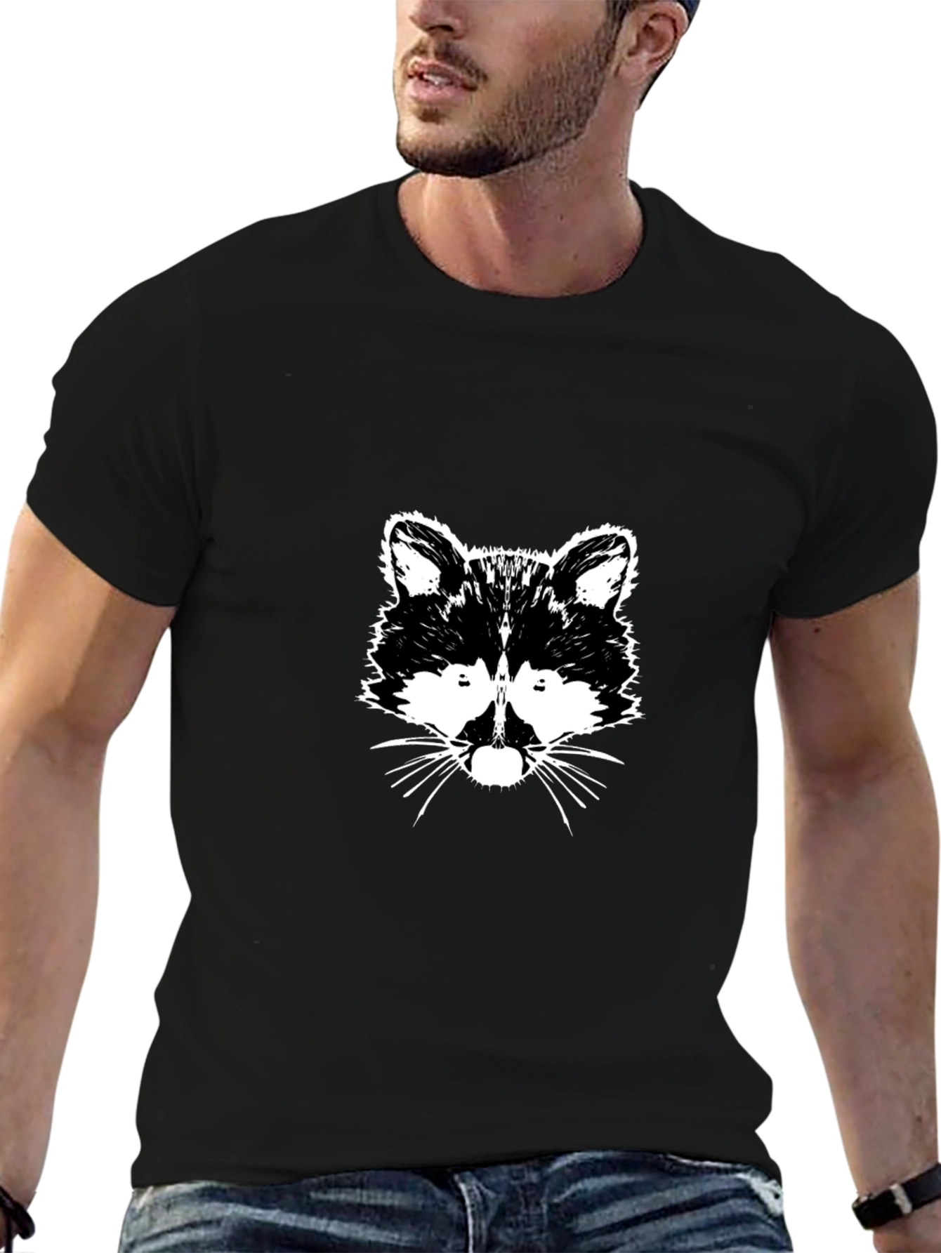 Black Raccoon Graphic Tee - Black Cotton T-Shirt view 6