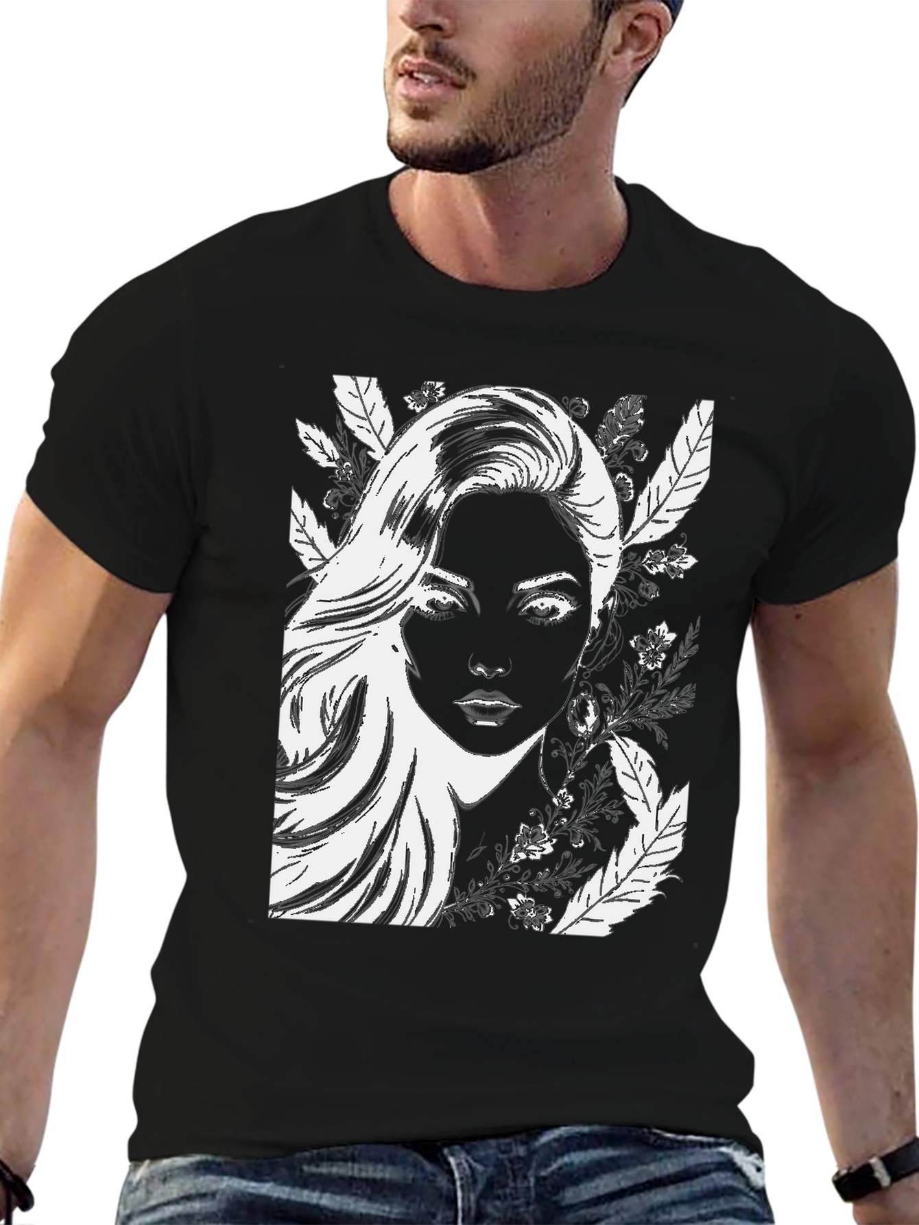 Black Woman Portrait Graphic Black T-Shirt view 6