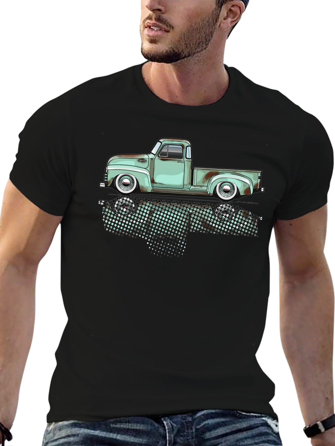 Black Vintage Truck Graphic Tee - Classic Style view 6