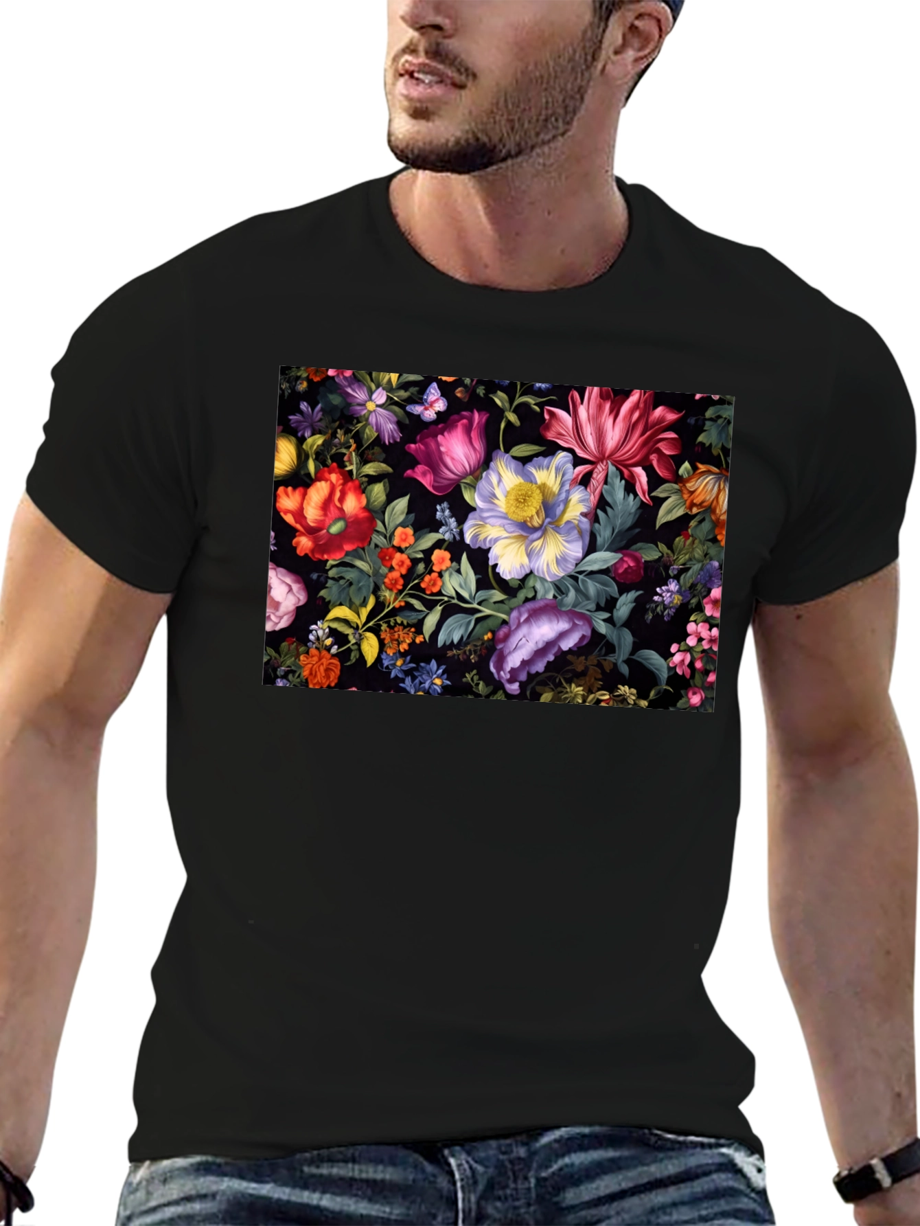 Black Floral Print Black T-Shirt view 6