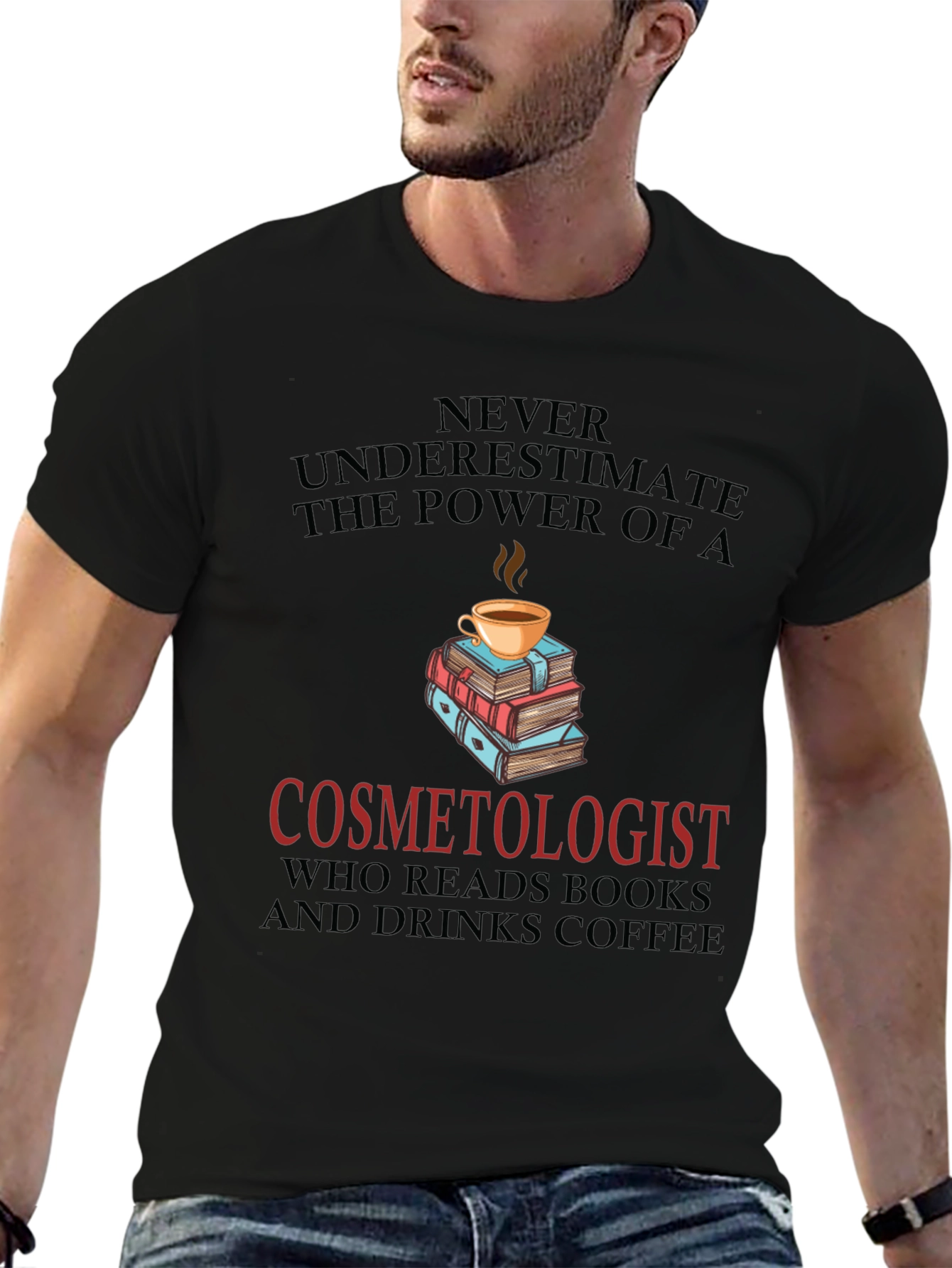 Black Cosmetologist Coffee & Books Graphic Tee view 6
