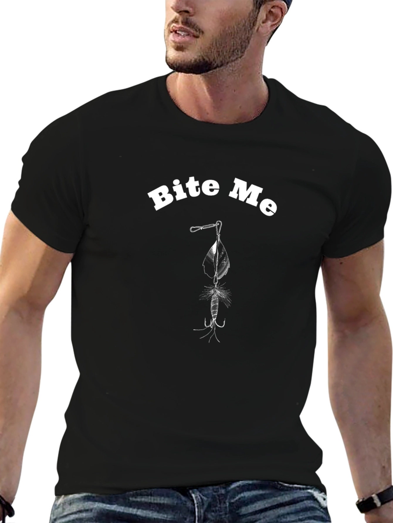 Black Bite Me Fishing Lure Graphic T-Shirt view 6