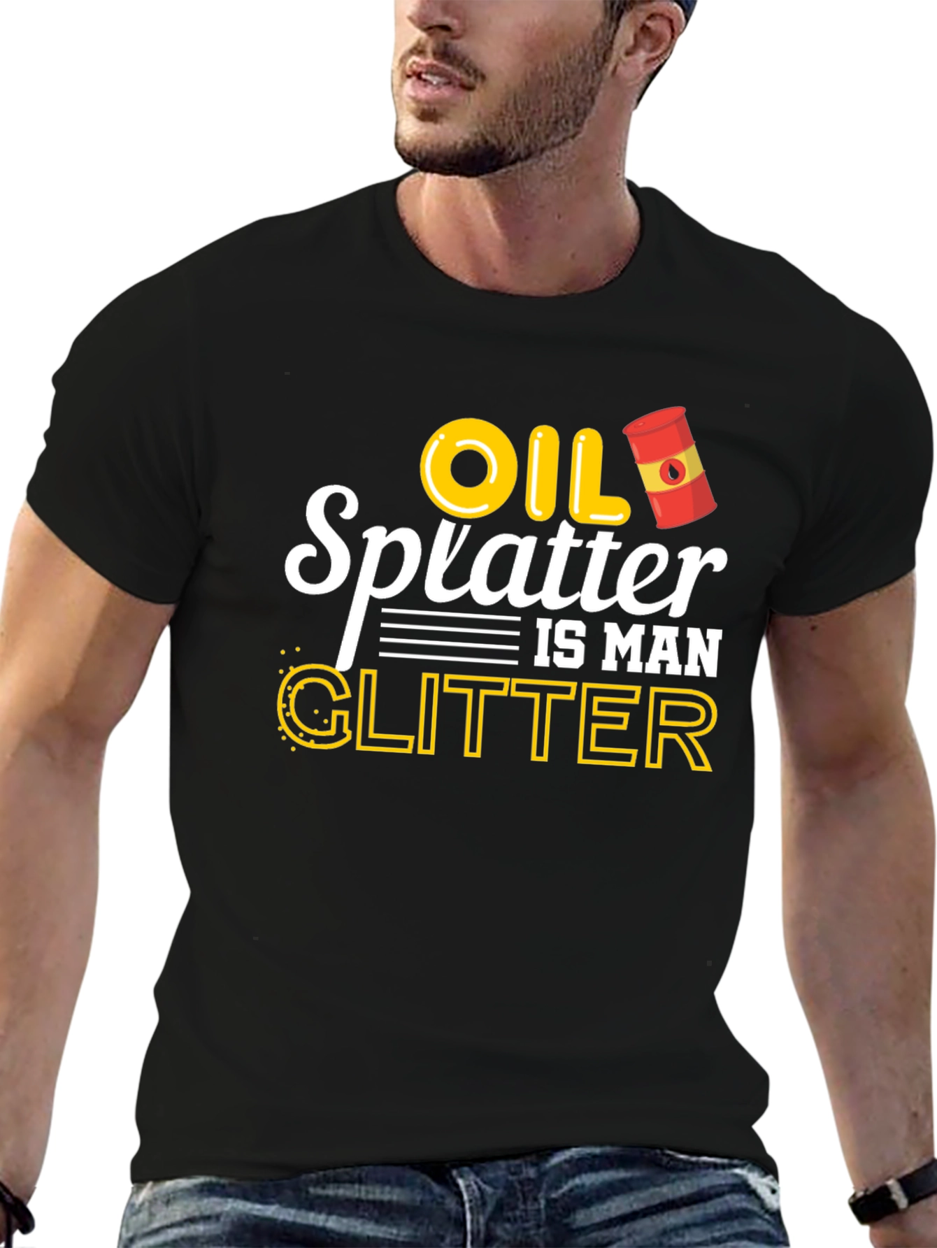 Black Oil Splatter is Man Glitter Graphic T-Shirt view 6