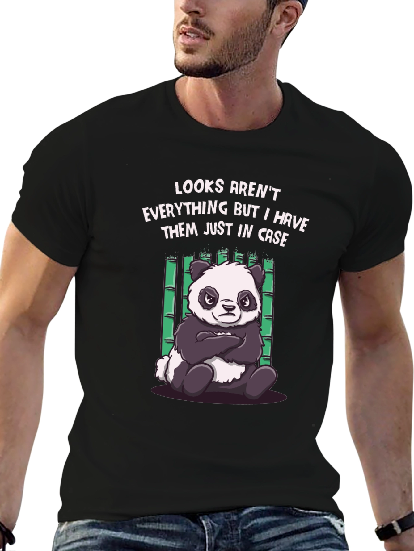 Black Funny Panda T-Shirt: Looks Aren't Everything view 6