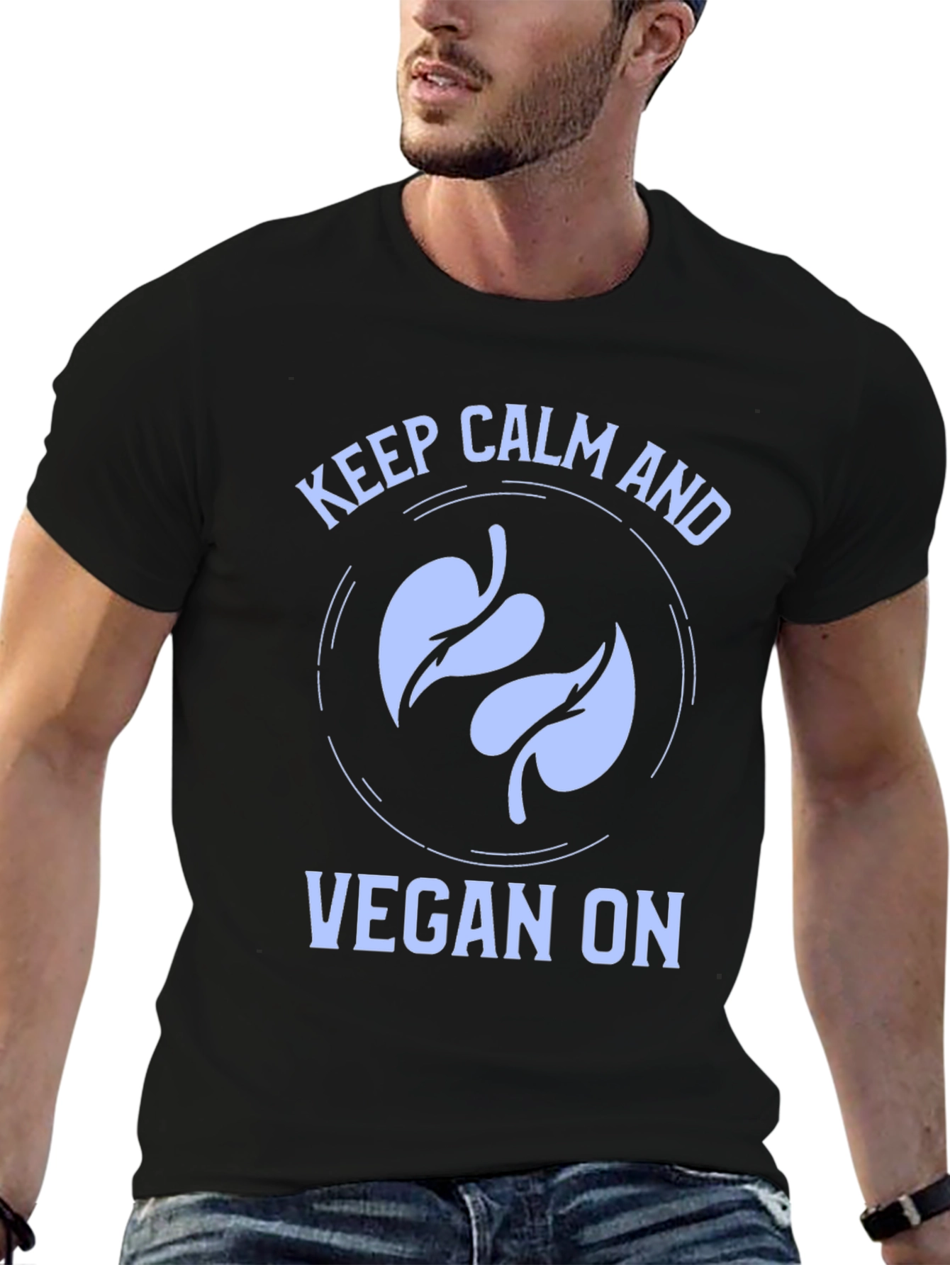 Black Keep Calm and Vegan On T-Shirt view 6