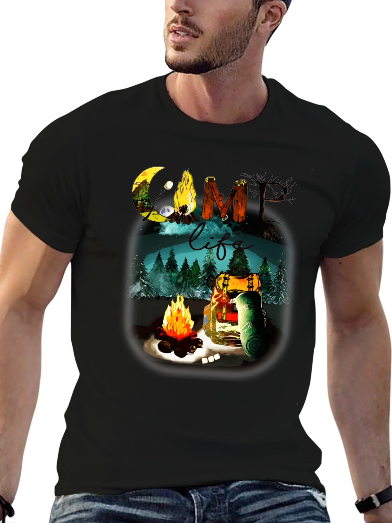 Black Camping Life Graphic Tee - Black Outdoor Adventure Shirt view 6