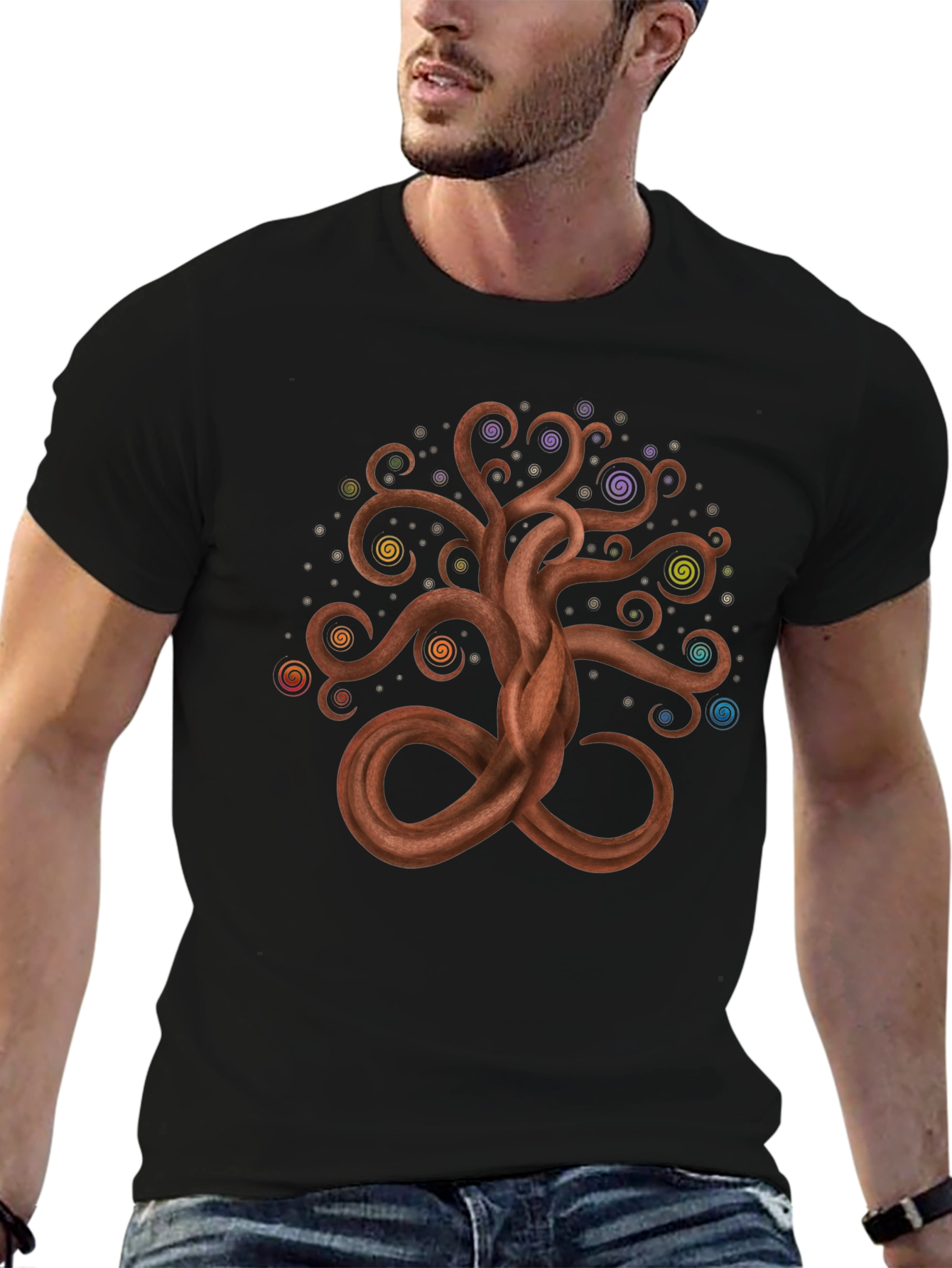 Black Spiral Tree of Life Graphic T-Shirt view 6