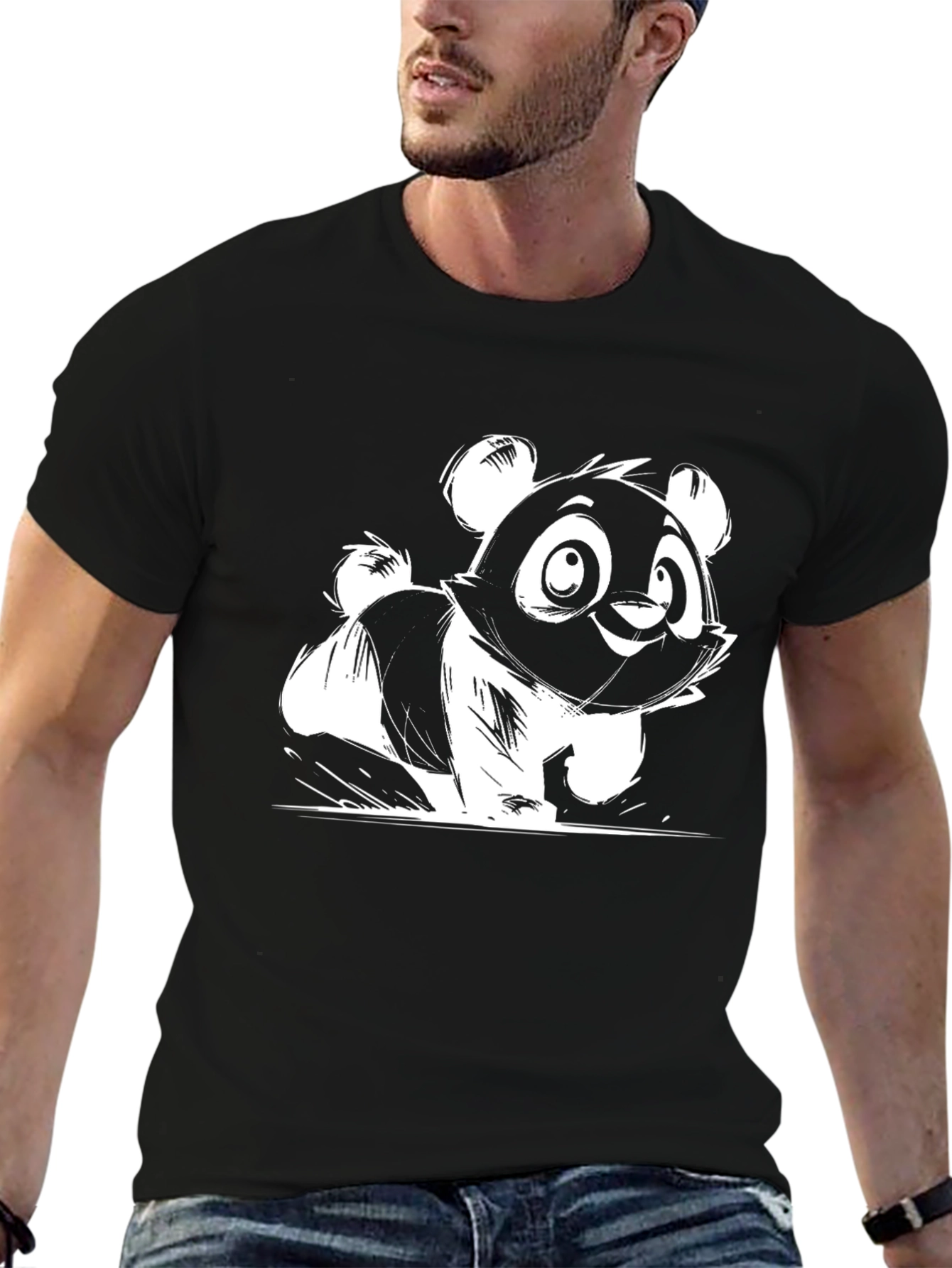 Black Cute Panda Graphic Tee - Black Cotton Blend view 6