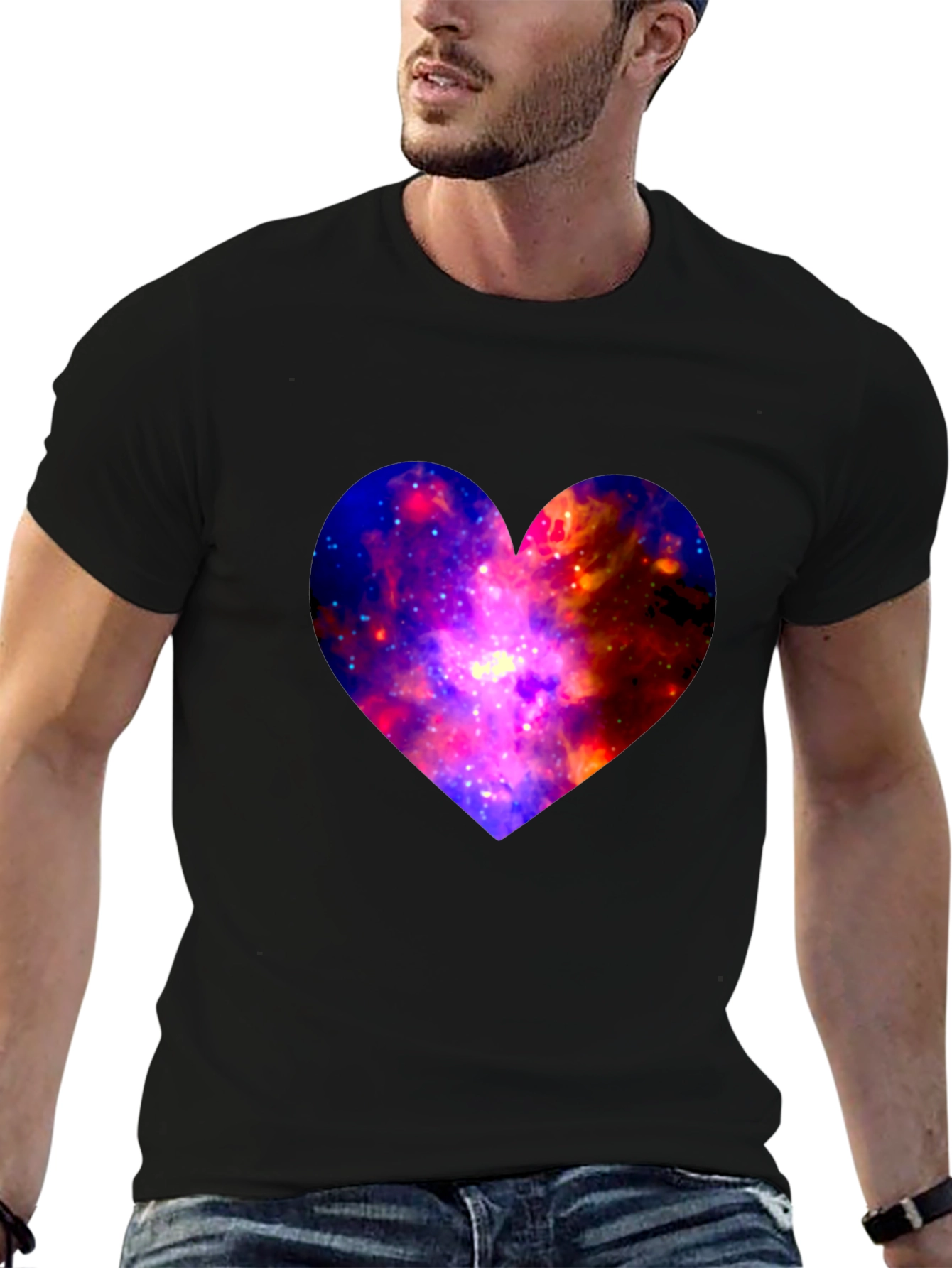 Black Galaxy Heart Graphic Tee - Modern Black T-Shirt view 6