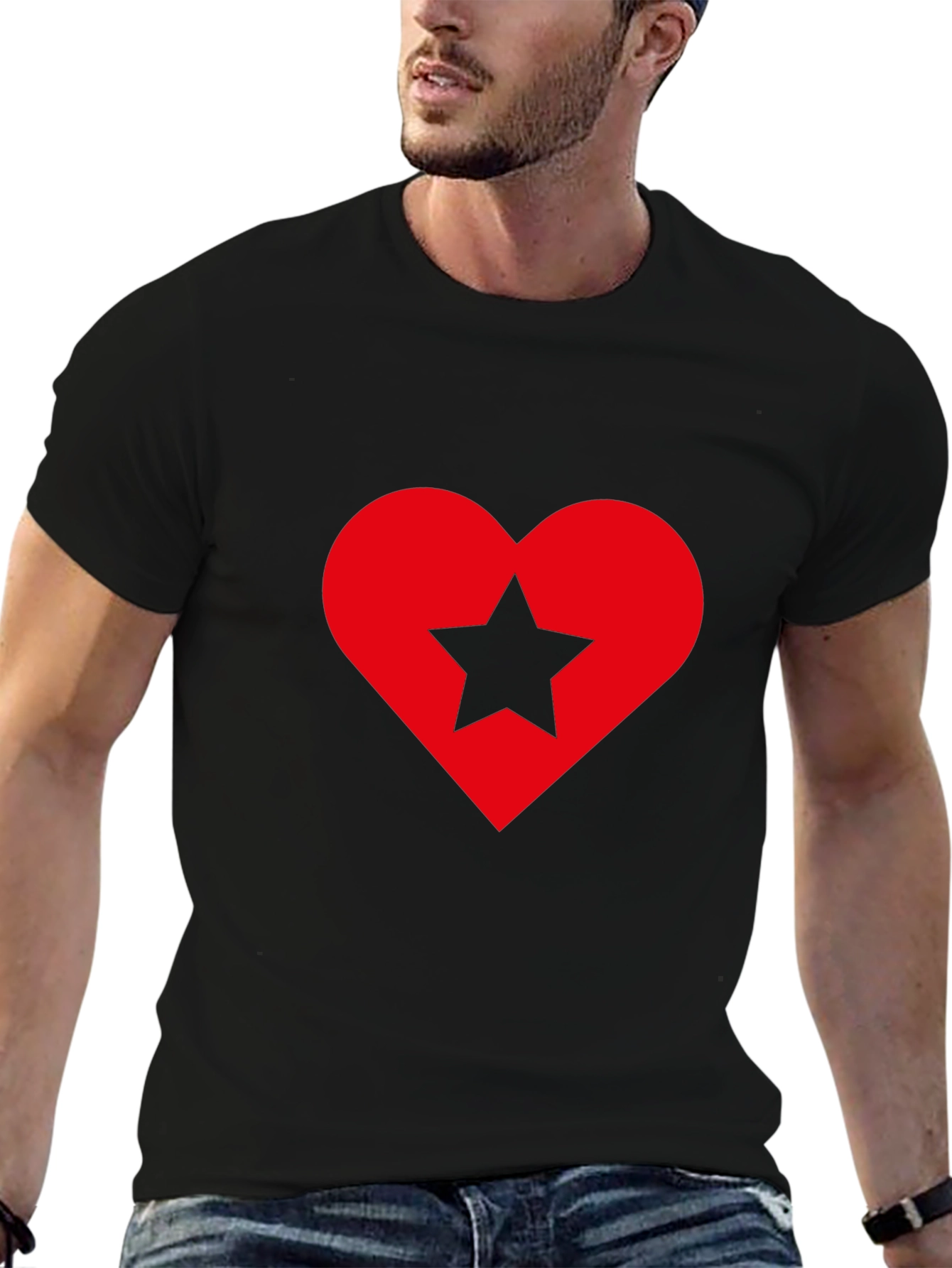 Black Heart Star Graphic Tee - Soft Black Cotton Shirt view 6