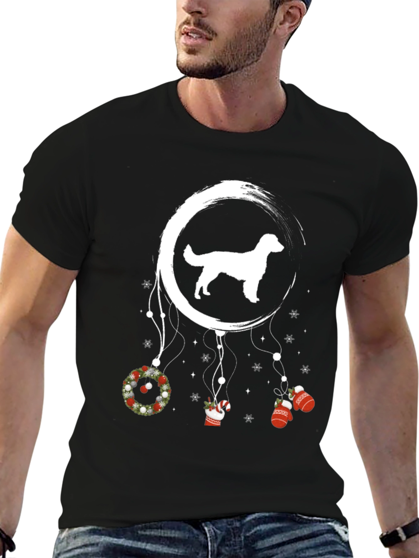 Black Holiday Dog T-Shirt Dream Catcher Design view 6